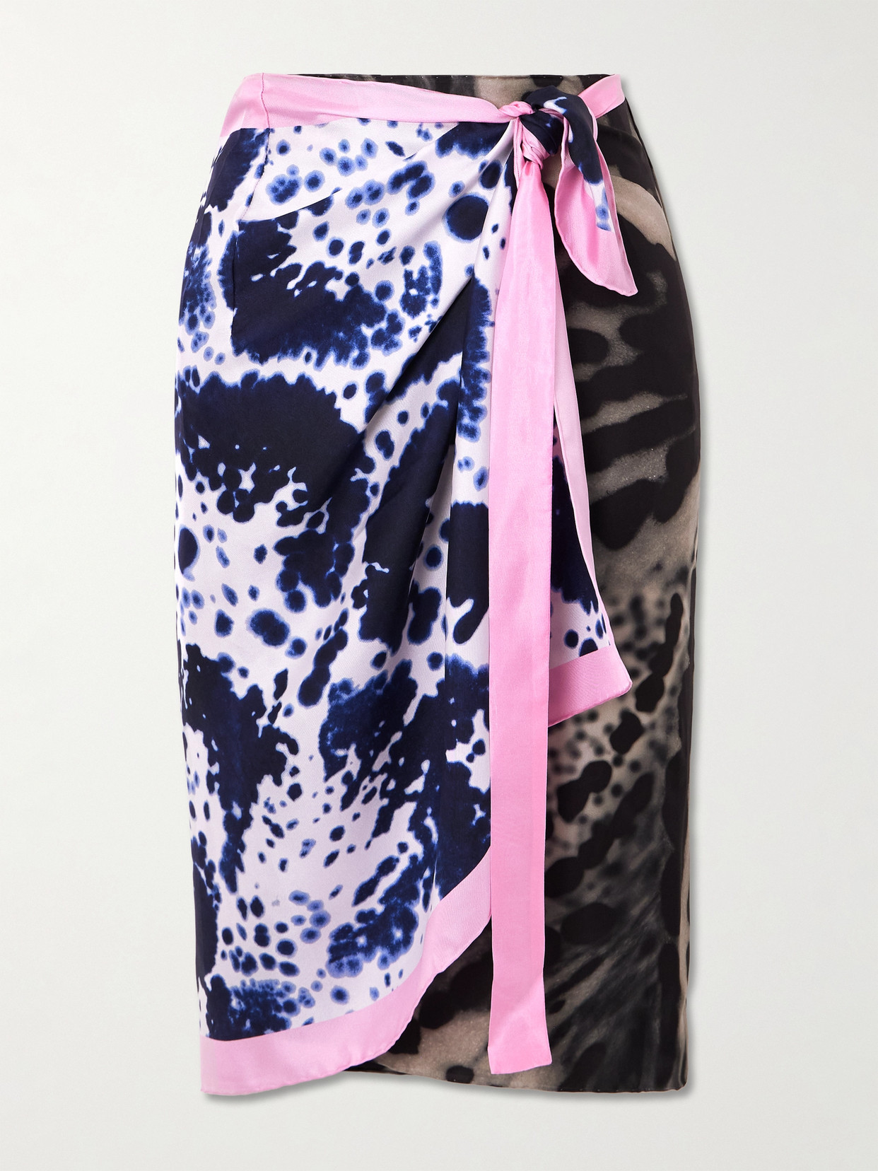 DRIES VAN NOTEN PANELED PRINTED SILK-TWILL MIDI WRAP SKIRT