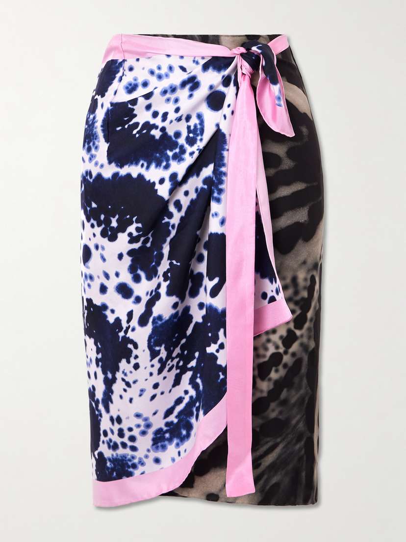 Dries Van Noten Paneled Printed Silk-twill Midi Wrap Skirt