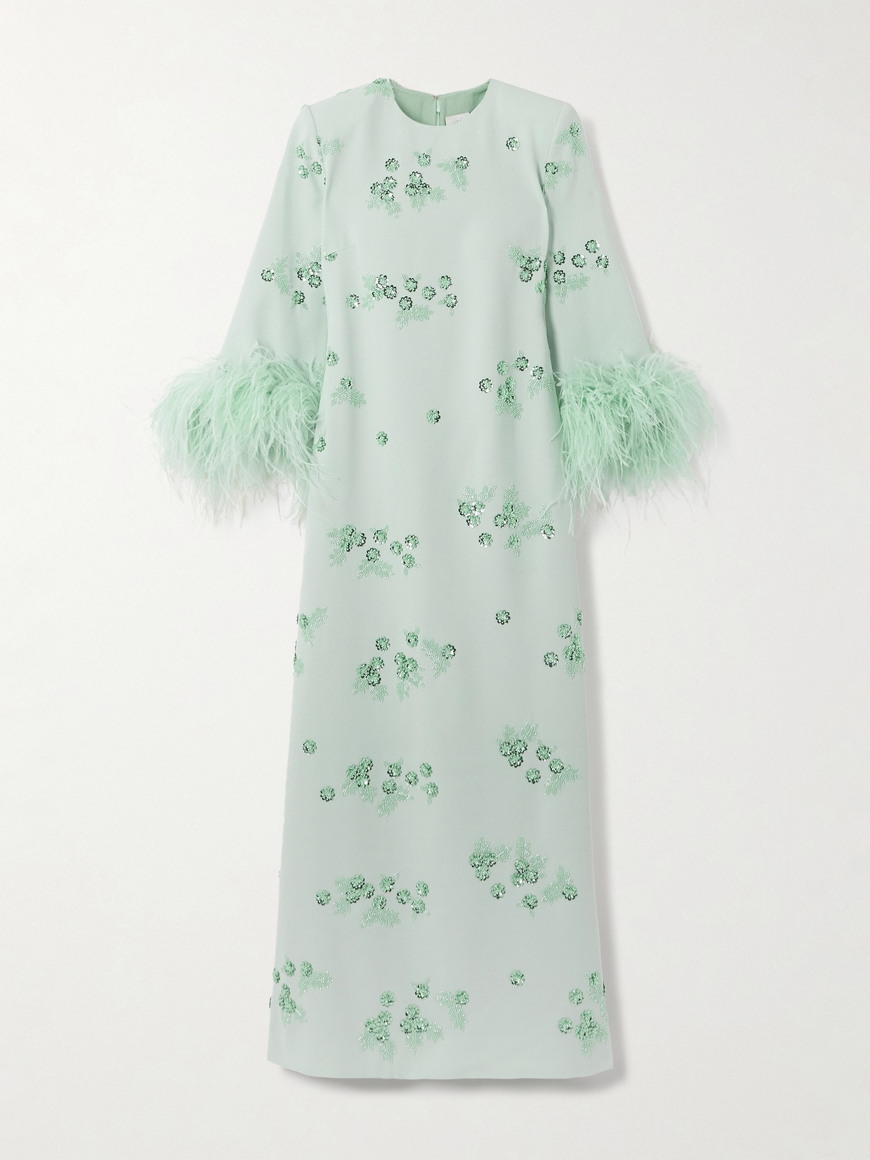 HUISHAN ZHANG - Elias Feather-trimmed Embellished Recycled Crepe-jersey Gown - Mint