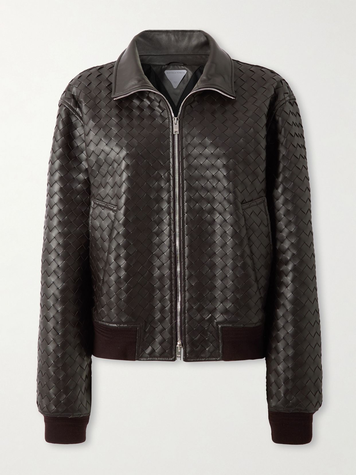 Intrecciato leather bomber jacket