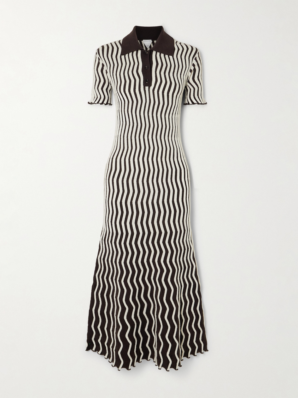 BOTTEGA VENETA STRIPED RIBBED WOOL MIDI DRESS 