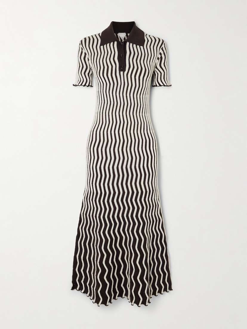 Bottega Veneta Striped Ribbed Wool Midi Dress
