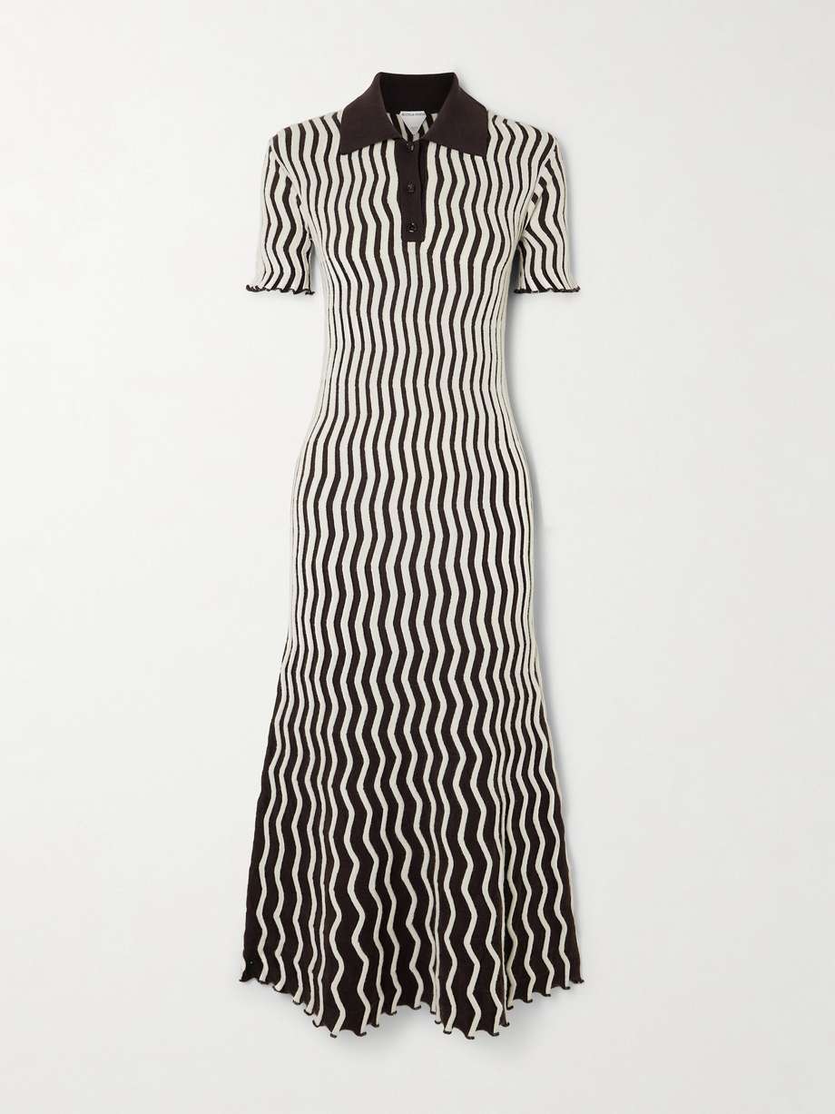 striped ribbed wool midi dress