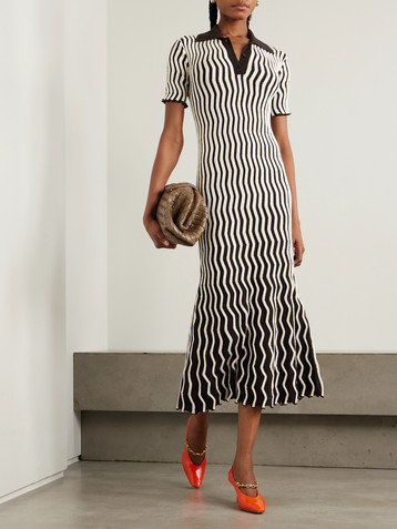 Bottega Veneta Striped ribbed wool midi dress