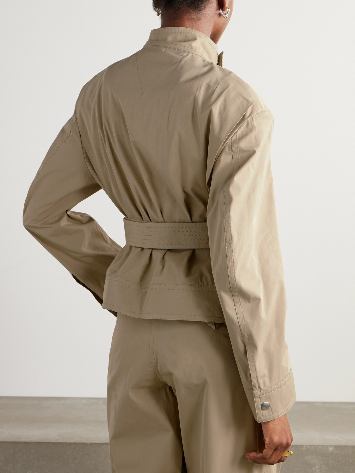 Bottega Veneta Cotton-blend Biker Jacket With Belt In Neutrals