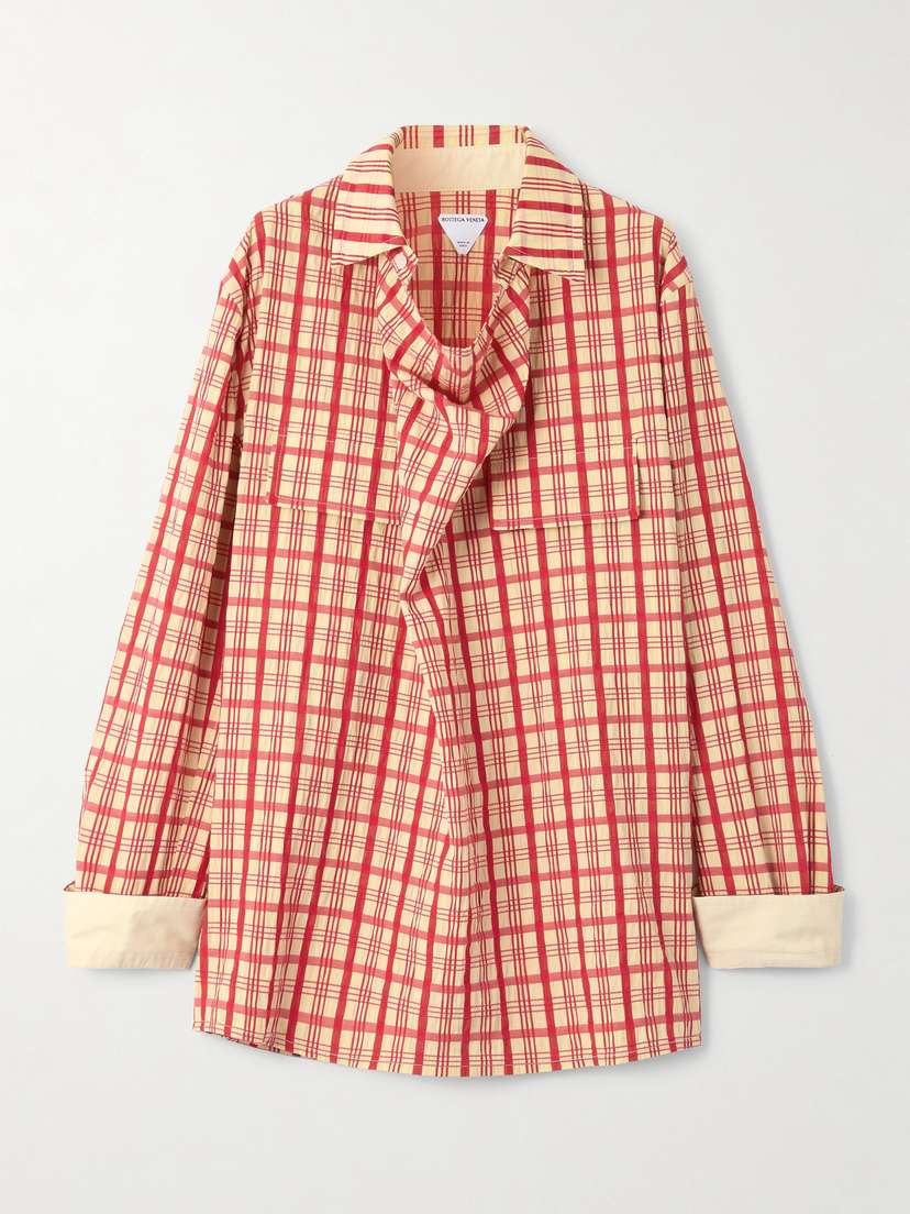 Bottega Veneta Draped Checked Cotton-seersucker Blouse
