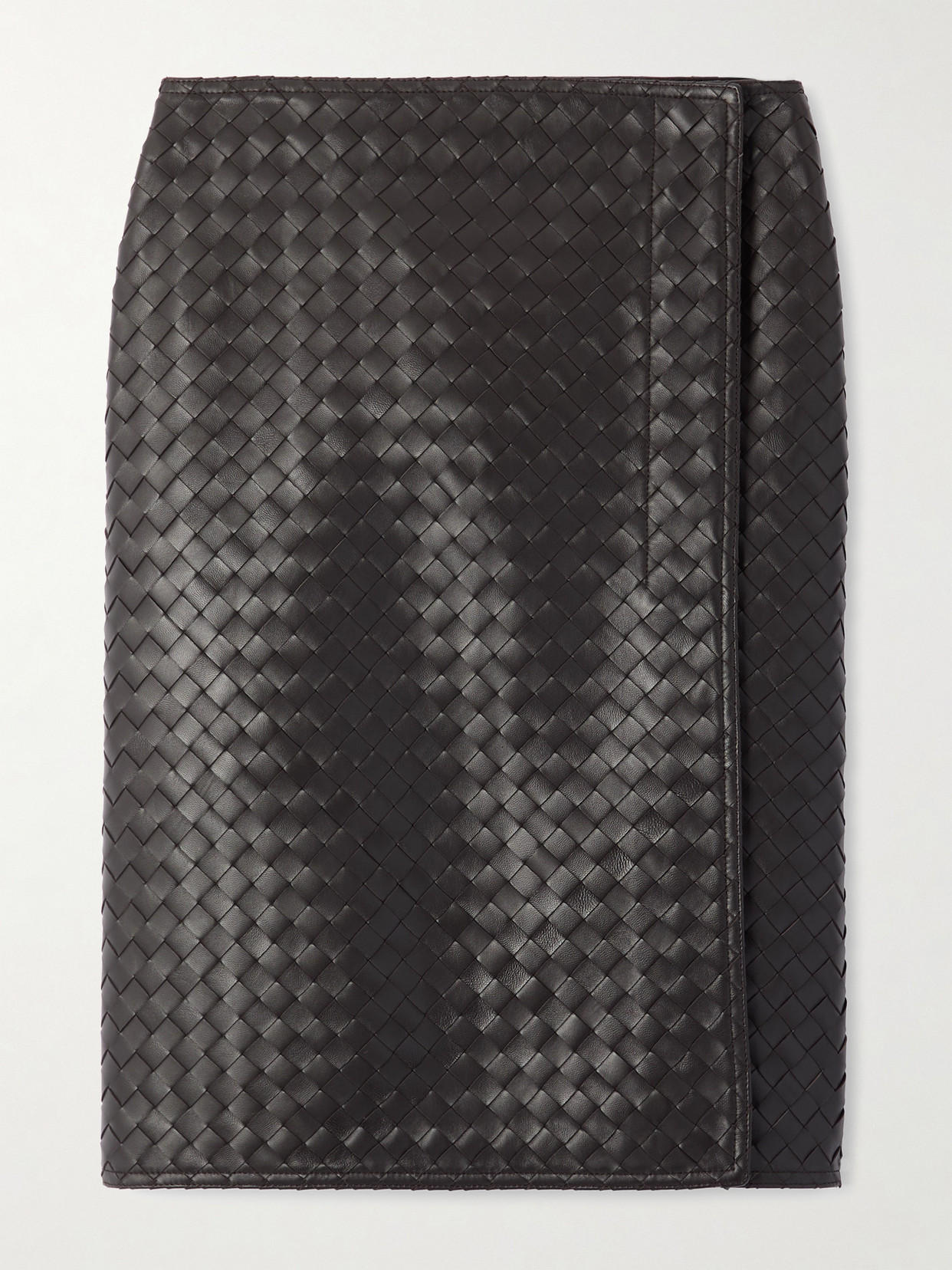 Bottega Veneta - Intrecciato Leather Midi Wrap Skirt - Brown