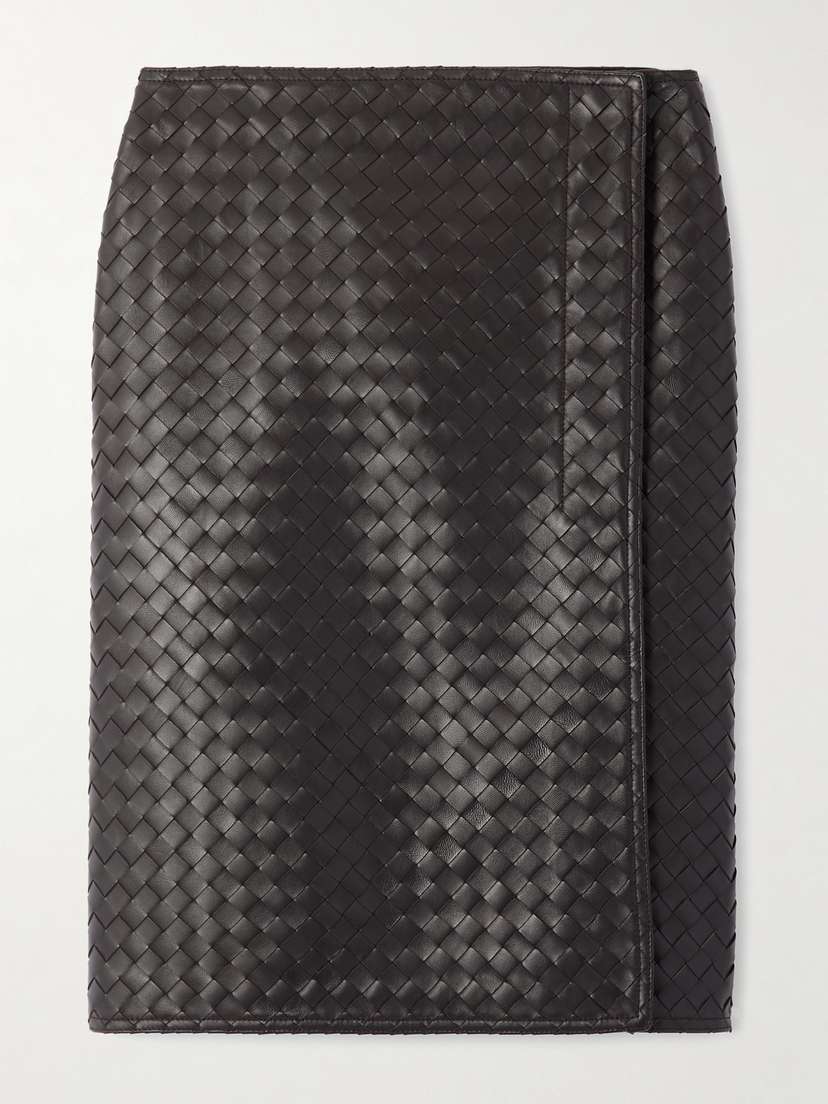 Bottega Veneta Intrecciato Leather Midi Wrap Skirt