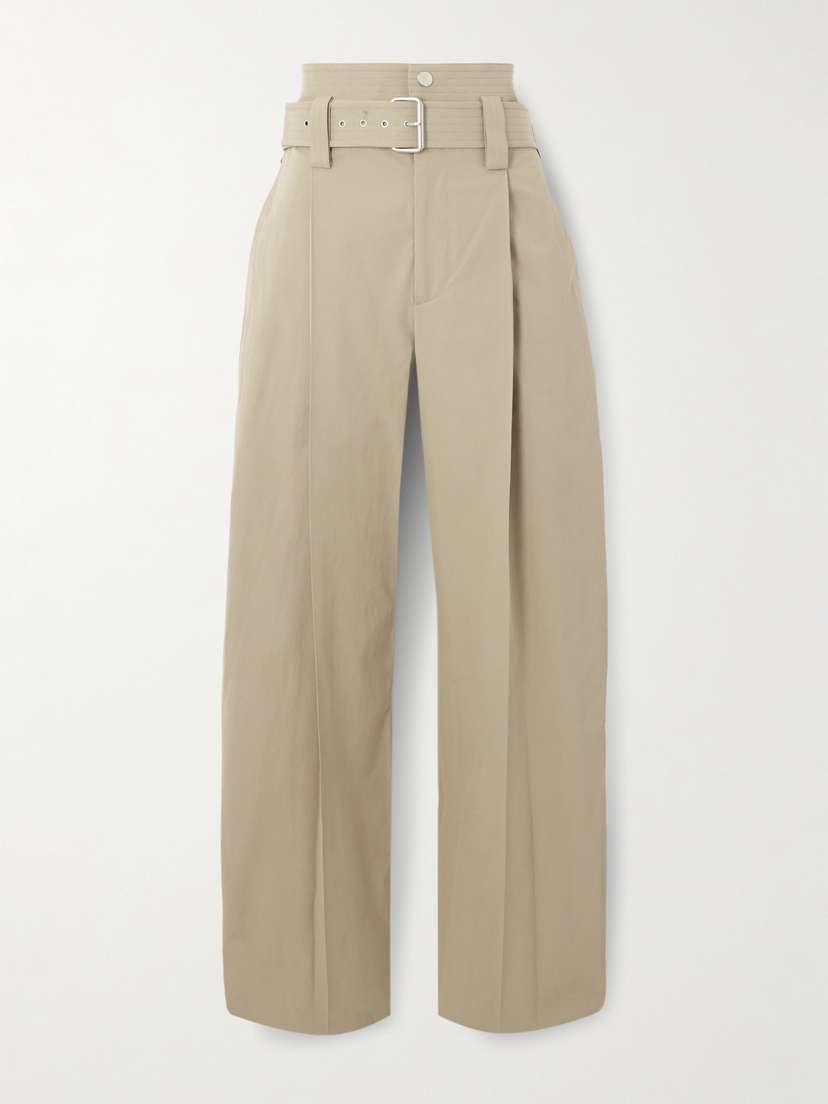 Bottega Veneta Belted Pleated Cotton-blend Straight-leg Pants