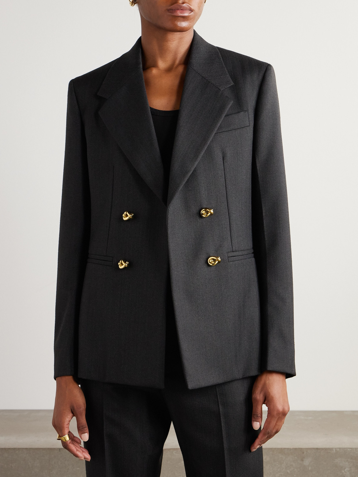 Shop Bottega Veneta Double-breasted Wool Blazer In Black