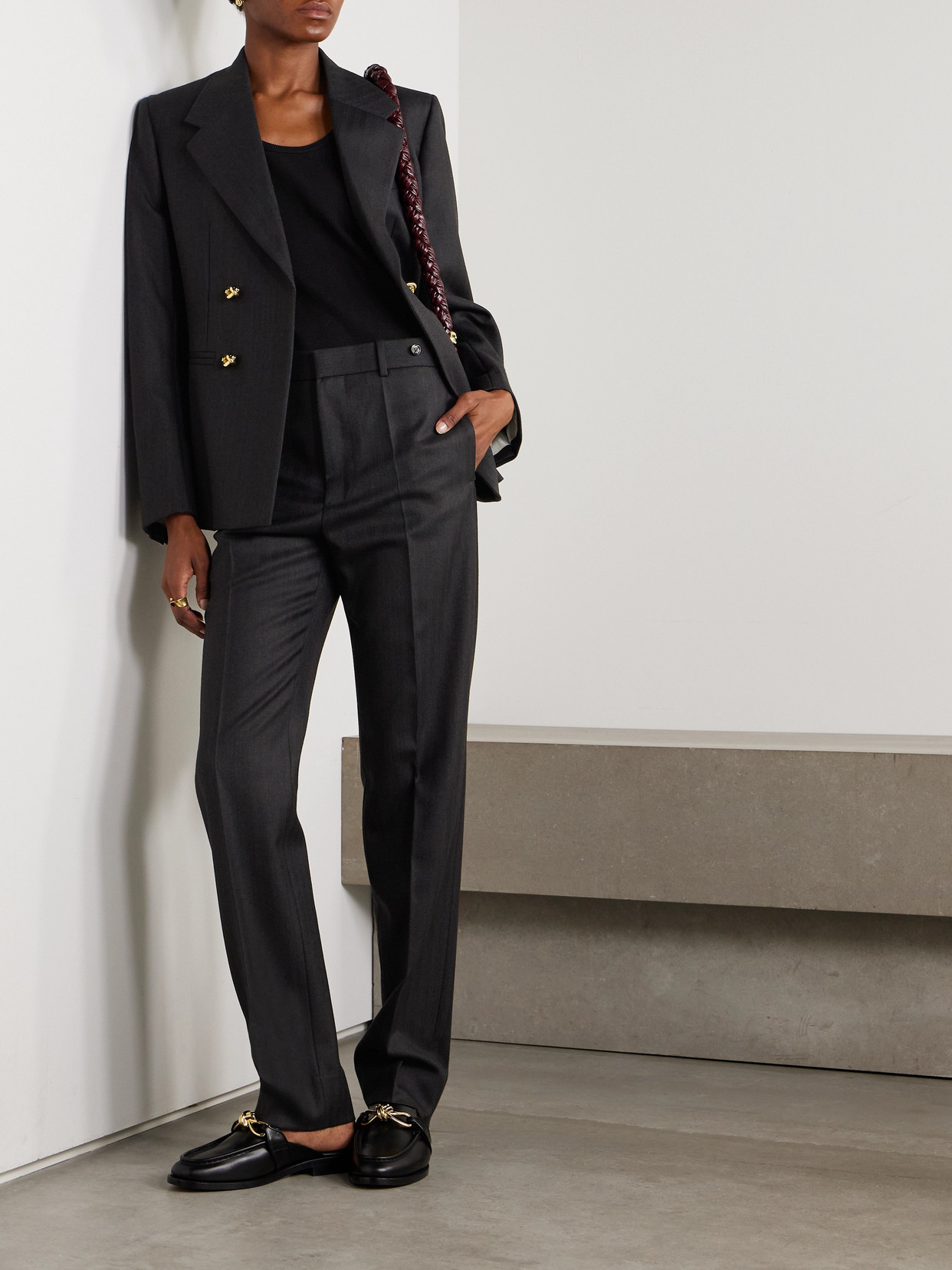 Shop Bottega Veneta Double-breasted Wool Blazer In Black