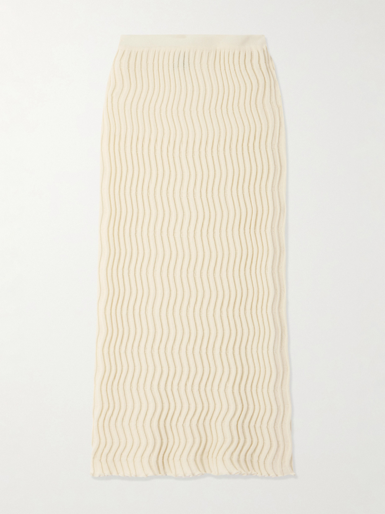 Bottega Veneta Ribbed Wool Maxi Skirt In Cream