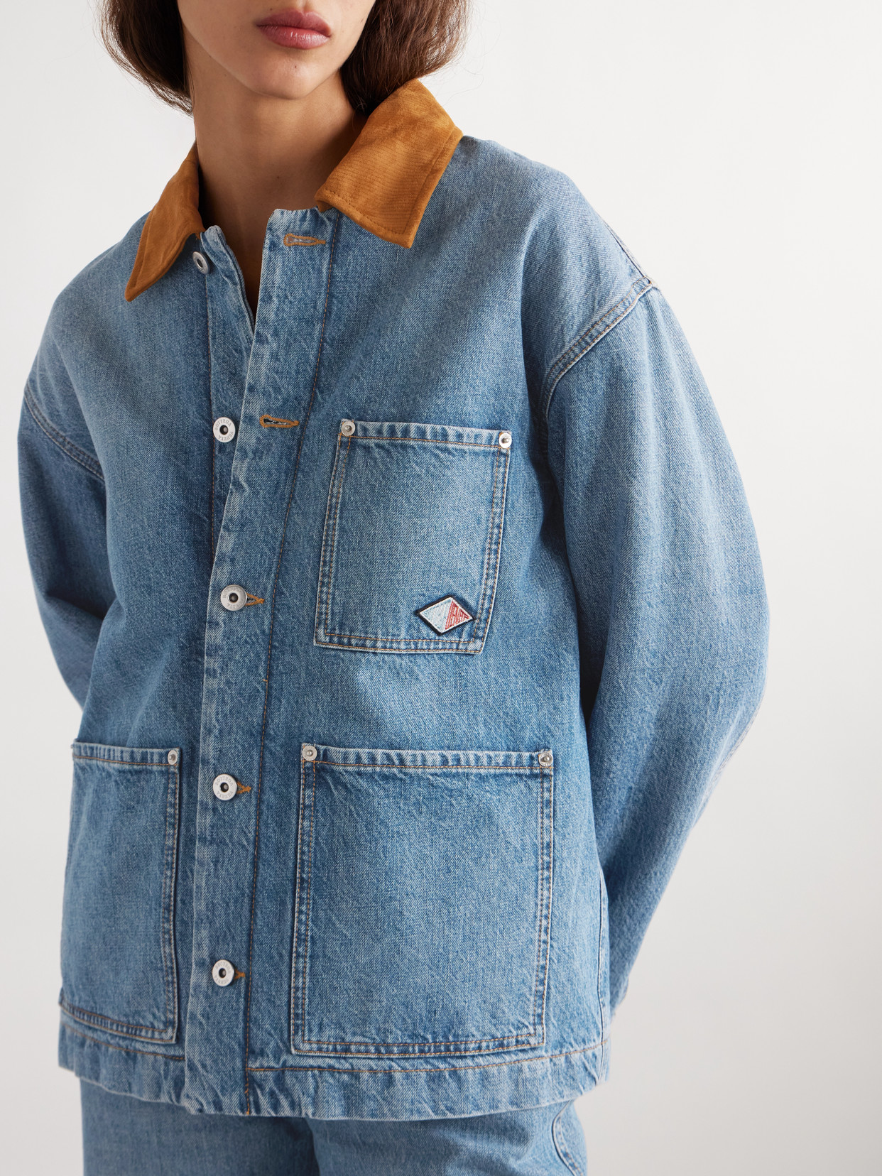 BOTTEGA VENETA APPLIQUÉD SUEDE-TRIMMED DENIM JACKET