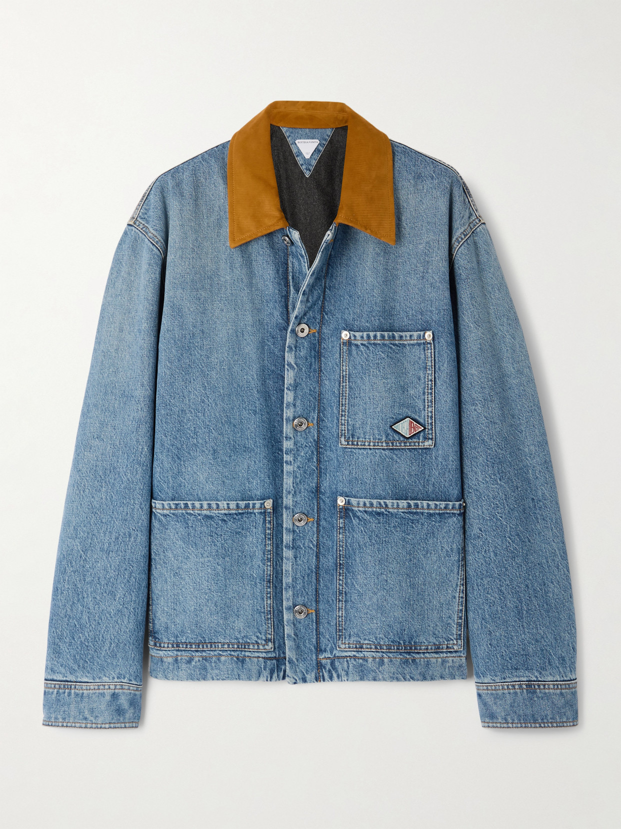 Bottega Veneta Appliquéd Suede-trimmed Denim Jacket In Blue