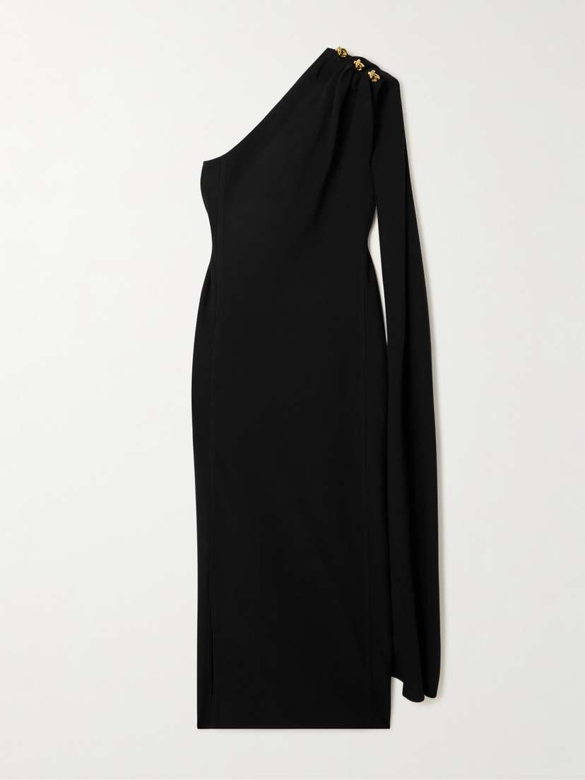 Bottega Veneta Cape-effect Embellished One-shoulder Crepe Midi Dress