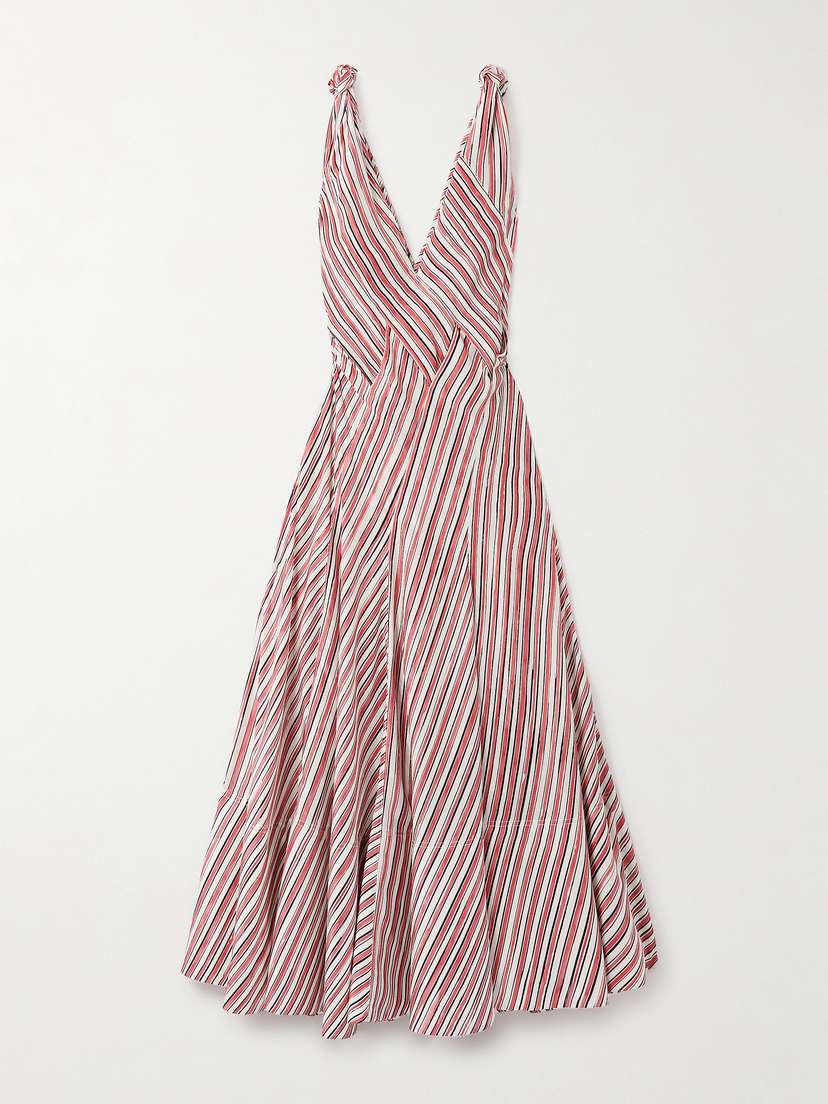 Bottega Veneta Knotted Paneled Striped Silk-habotai Maxi Dress