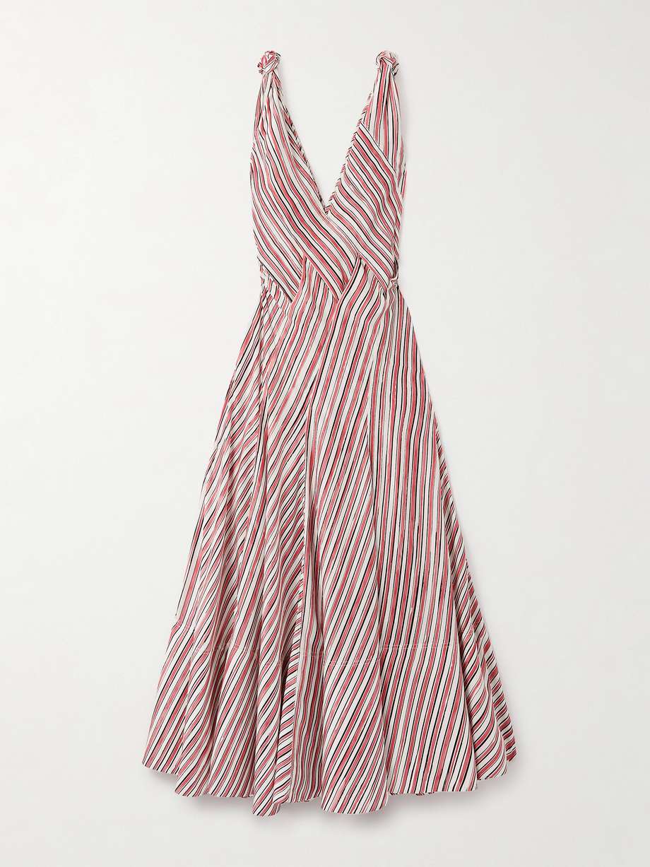 knotted paneled striped silk-habotai maxi dress
