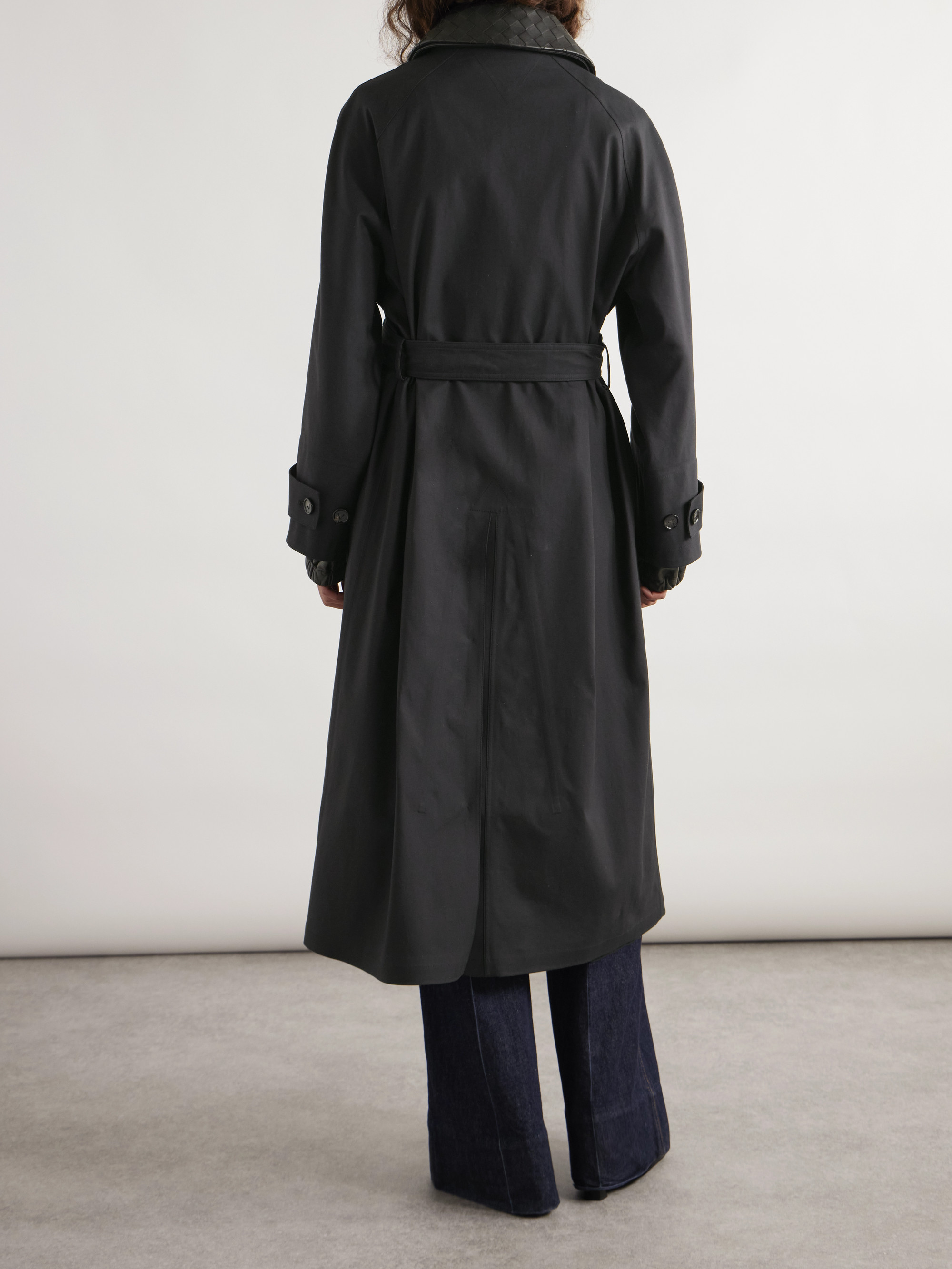 Bottega Veneta Belted intrecciato leather-trimmed cotton-blend gabardine trench coat thumbnail