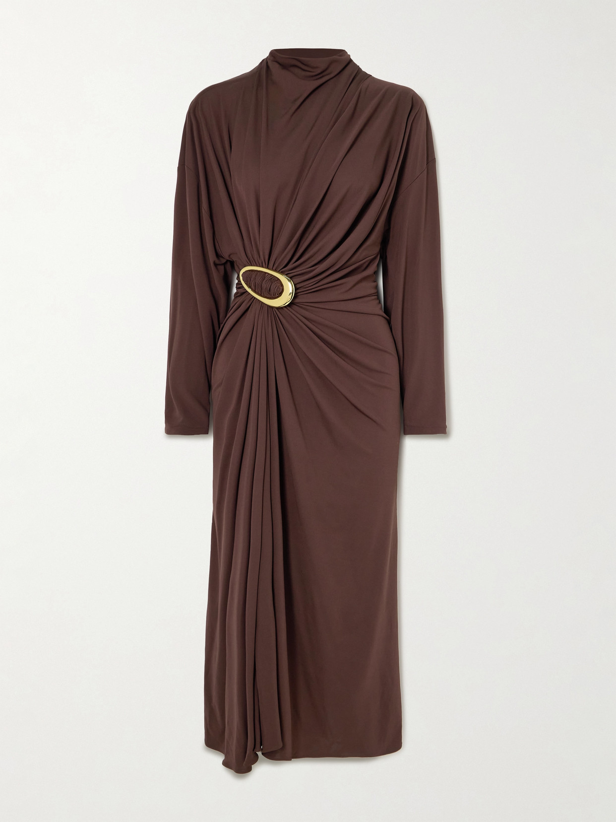 Bottega Veneta Gathered Embellished Crepe-jersey Midi Dress In Unknown