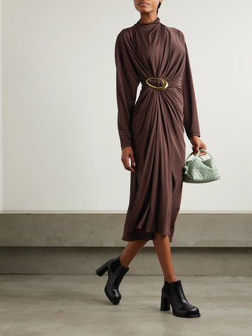Bottega Veneta Gathered embellished crepe-jersey midi dress