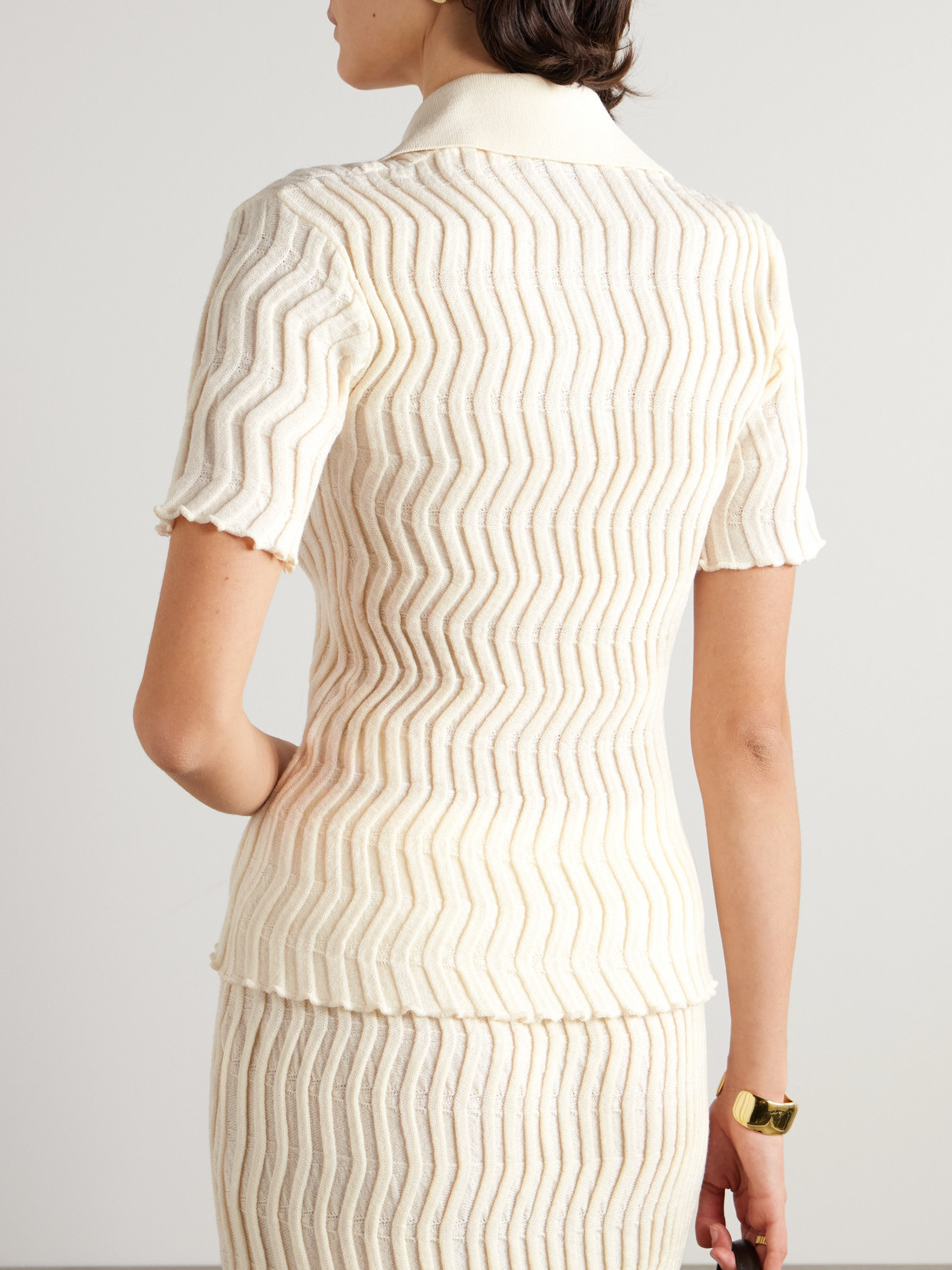 Shop Bottega Veneta Ribbed Wool Polo Shirt In Off-white