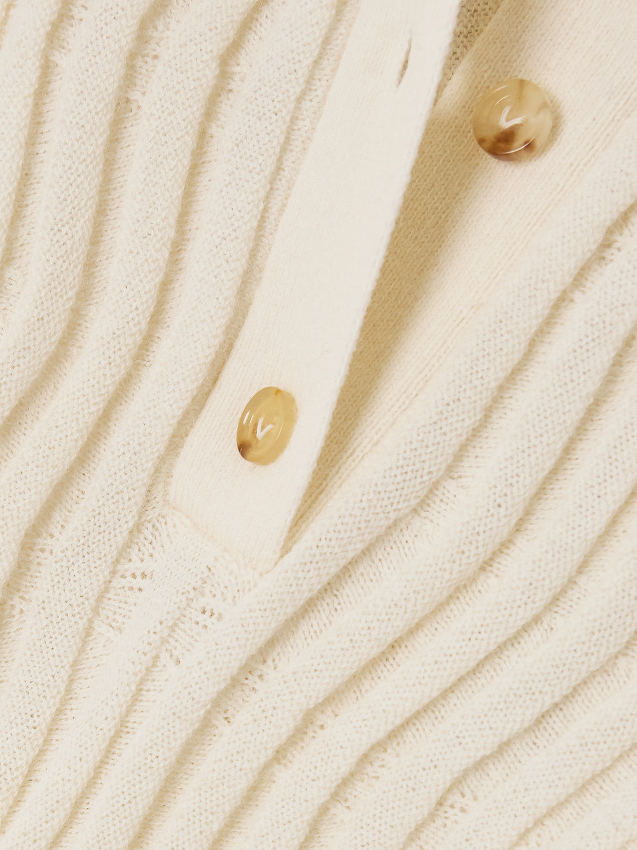 Shop Bottega Veneta Ribbed Wool Polo Shirt In Off-white
