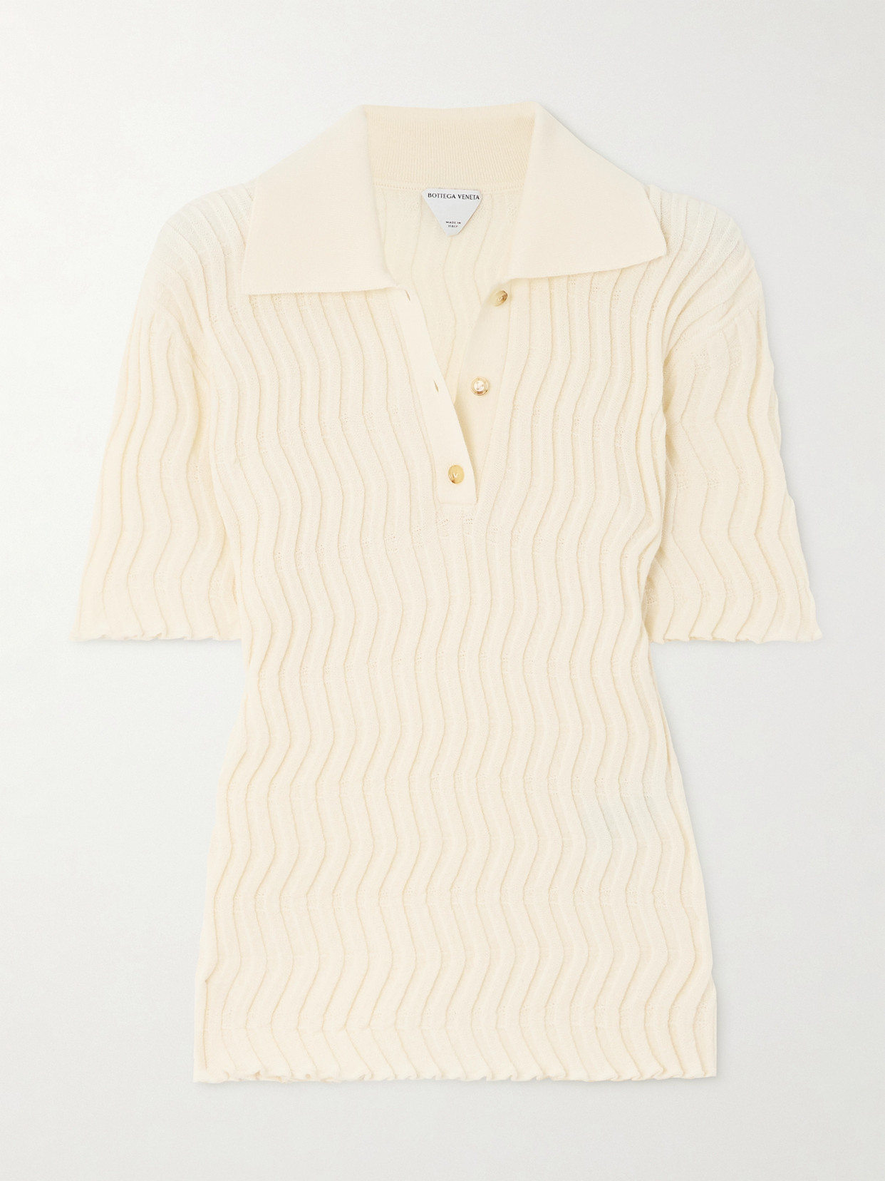 Bottega Veneta Ribbed Wool Polo Shirt In Off-white