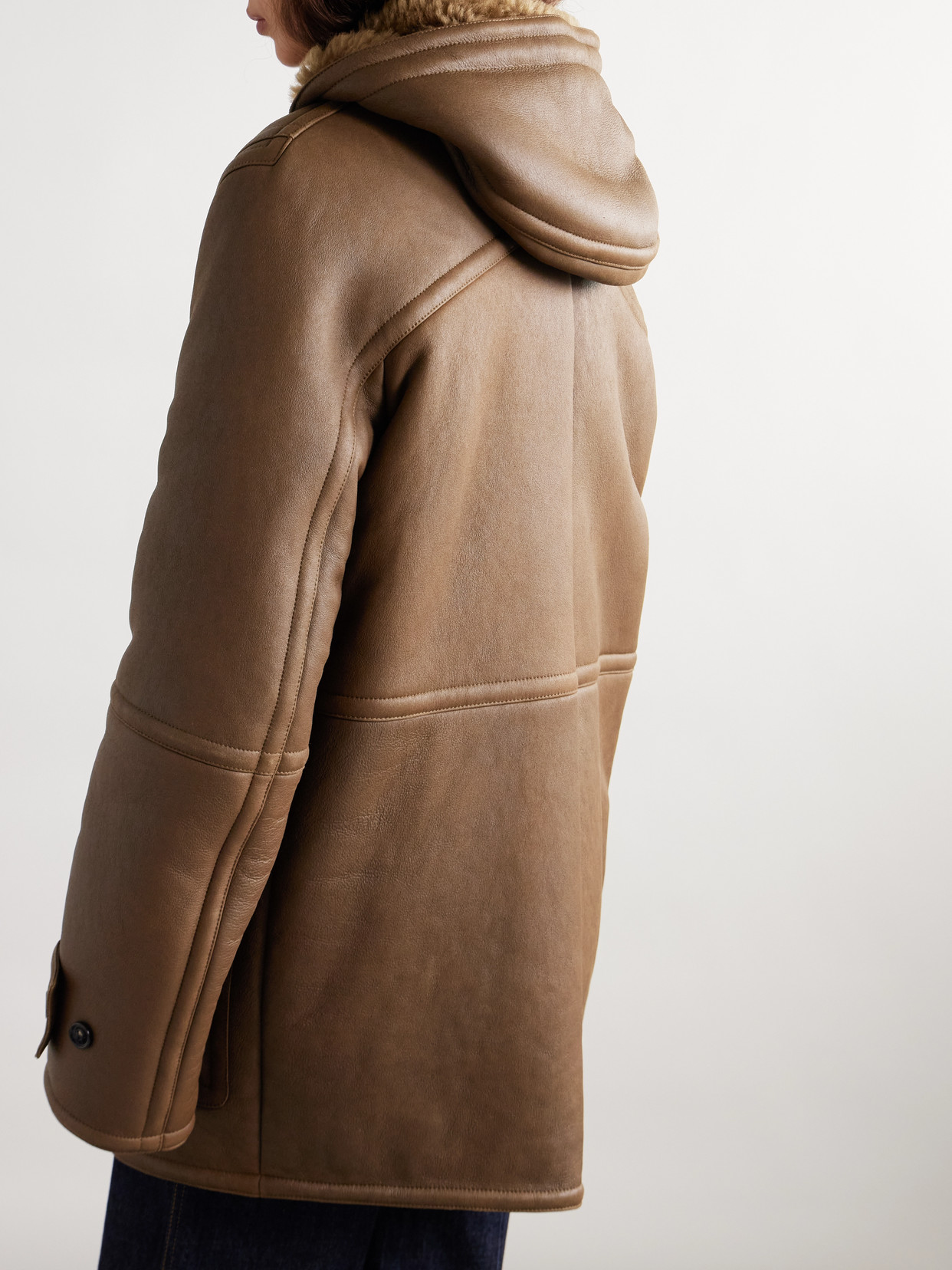 Bottega Veneta Auckland Hooded Shearling Jacket In Brown
