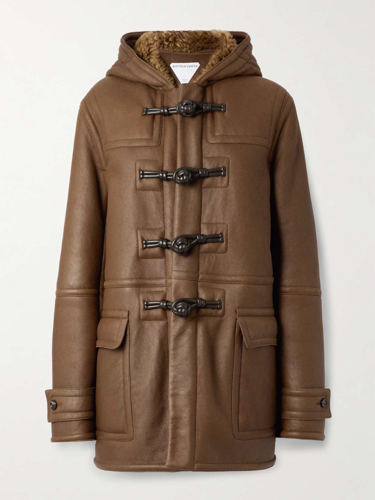 Bottega Veneta Auckland Hooded Shearling Jacket In Brown