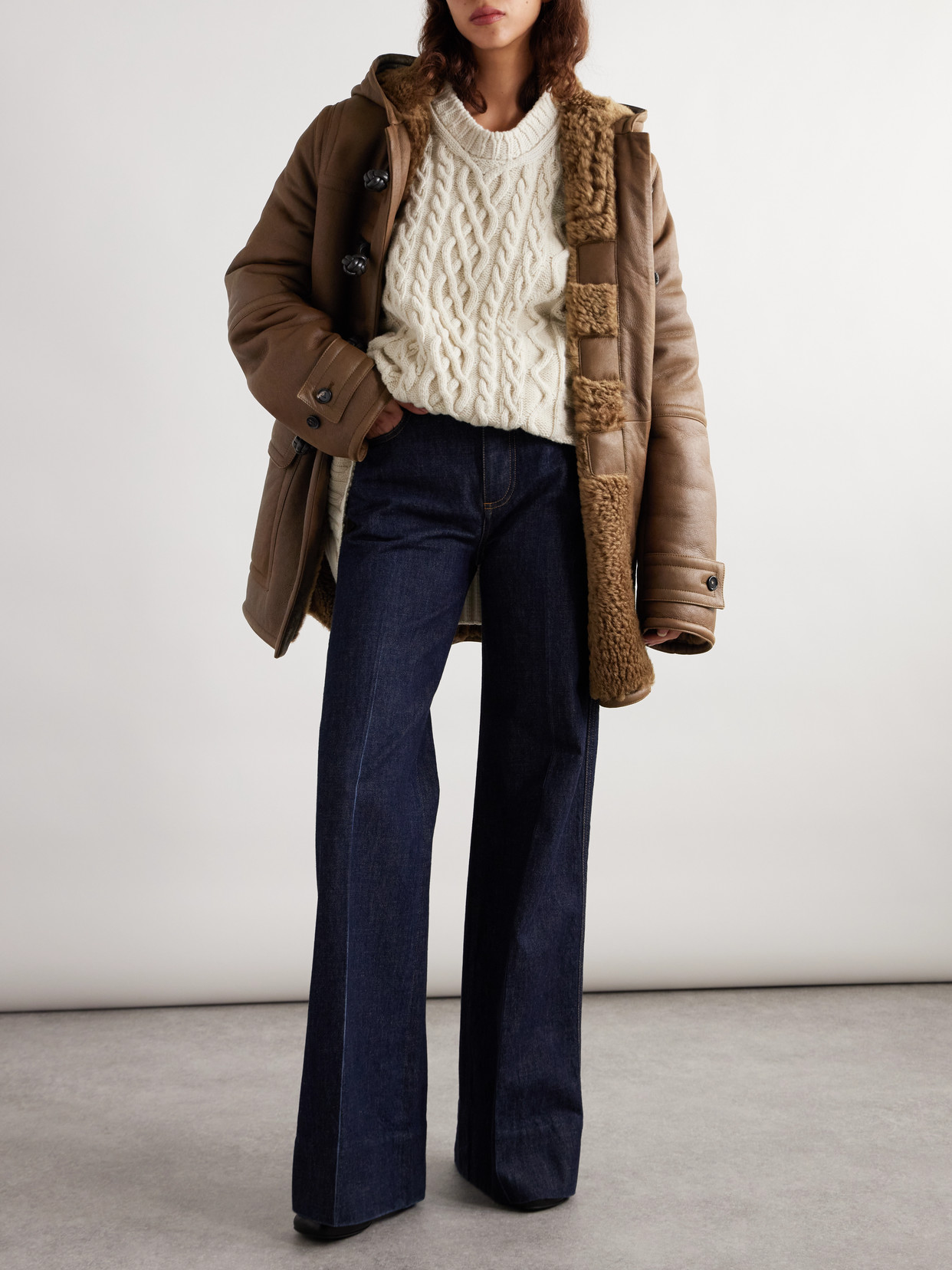 Bottega Veneta Auckland Hooded Shearling Jacket In Brown