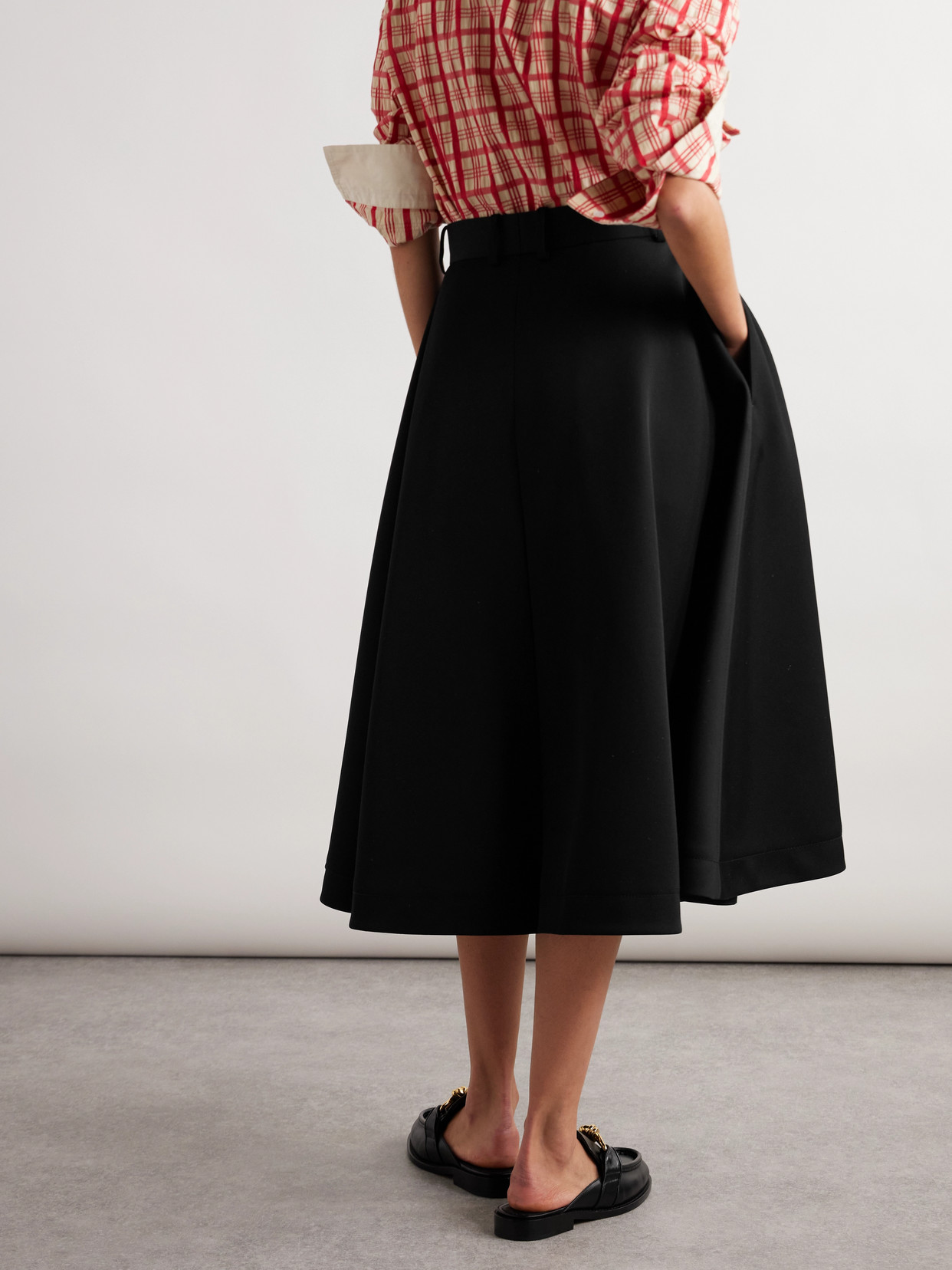 Bottega Veneta Grain De Poudre Wool Midi Skirt In Black