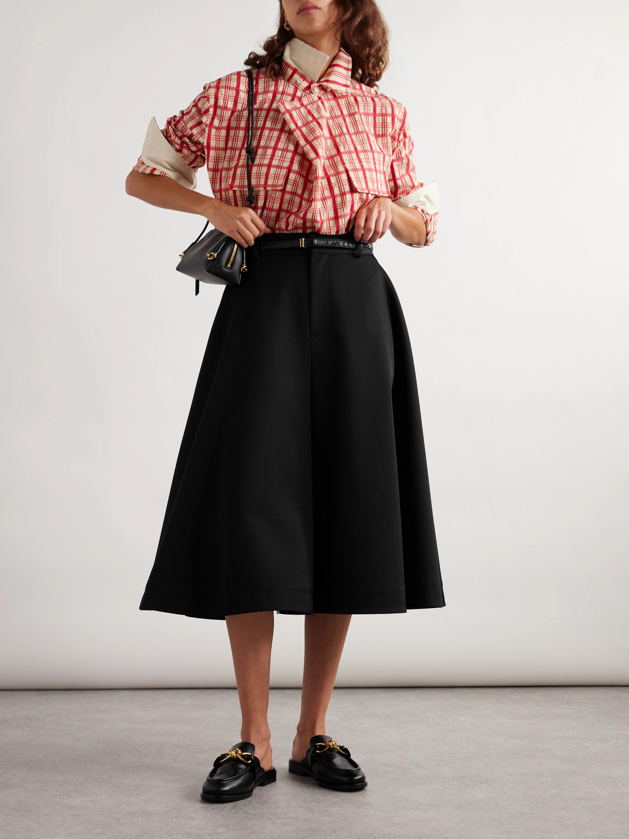 Bottega Veneta Grain De Poudre Wool Midi Skirt In Black
