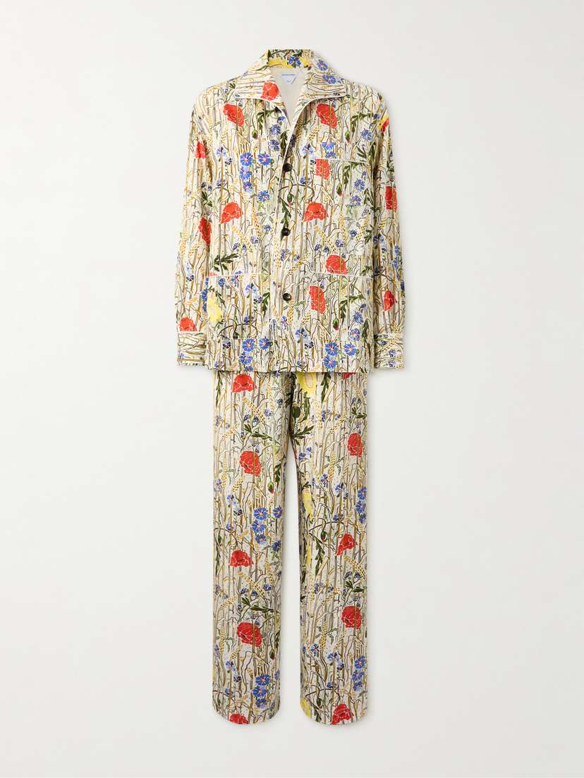Bottega Veneta Floral-print Satin-twill Shirt And Pants Set