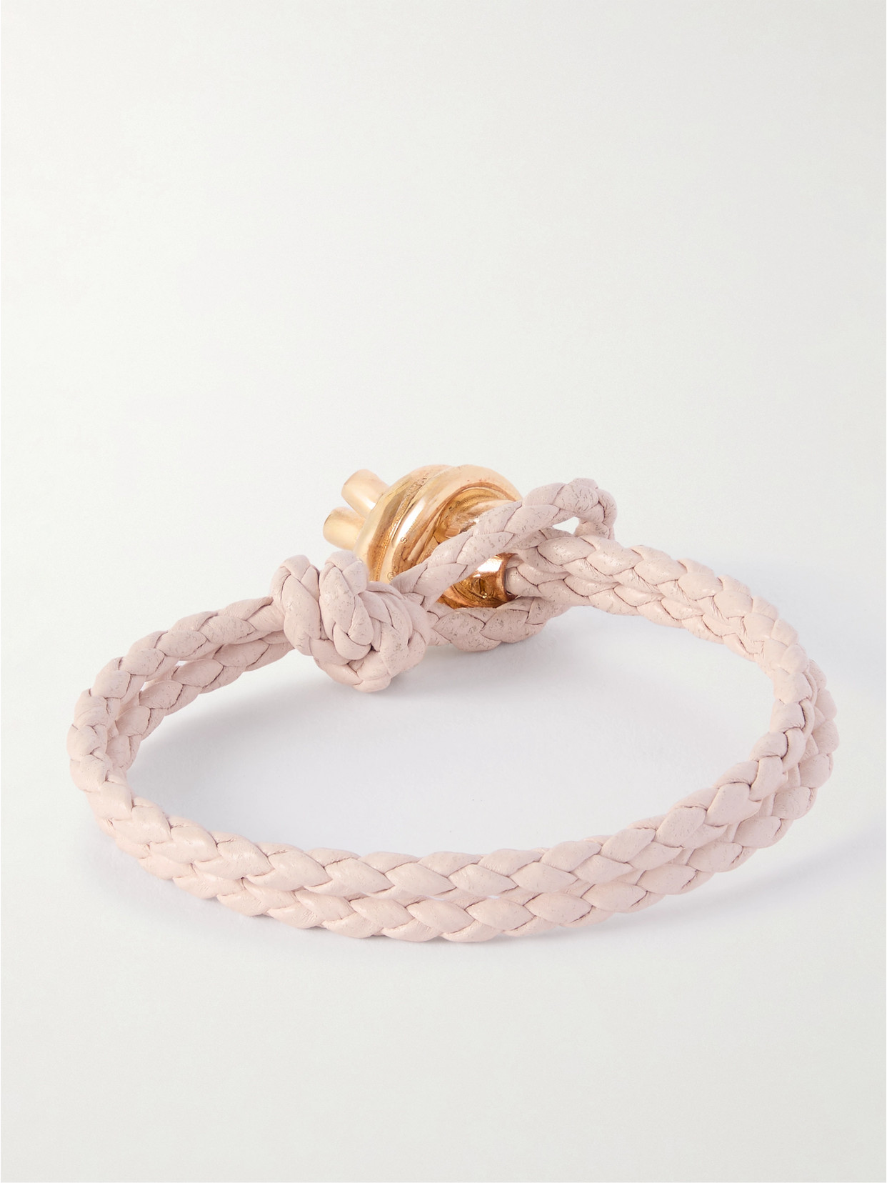Bottega Veneta Intrecciato Leather And Gold-tone Bracelet In Pink