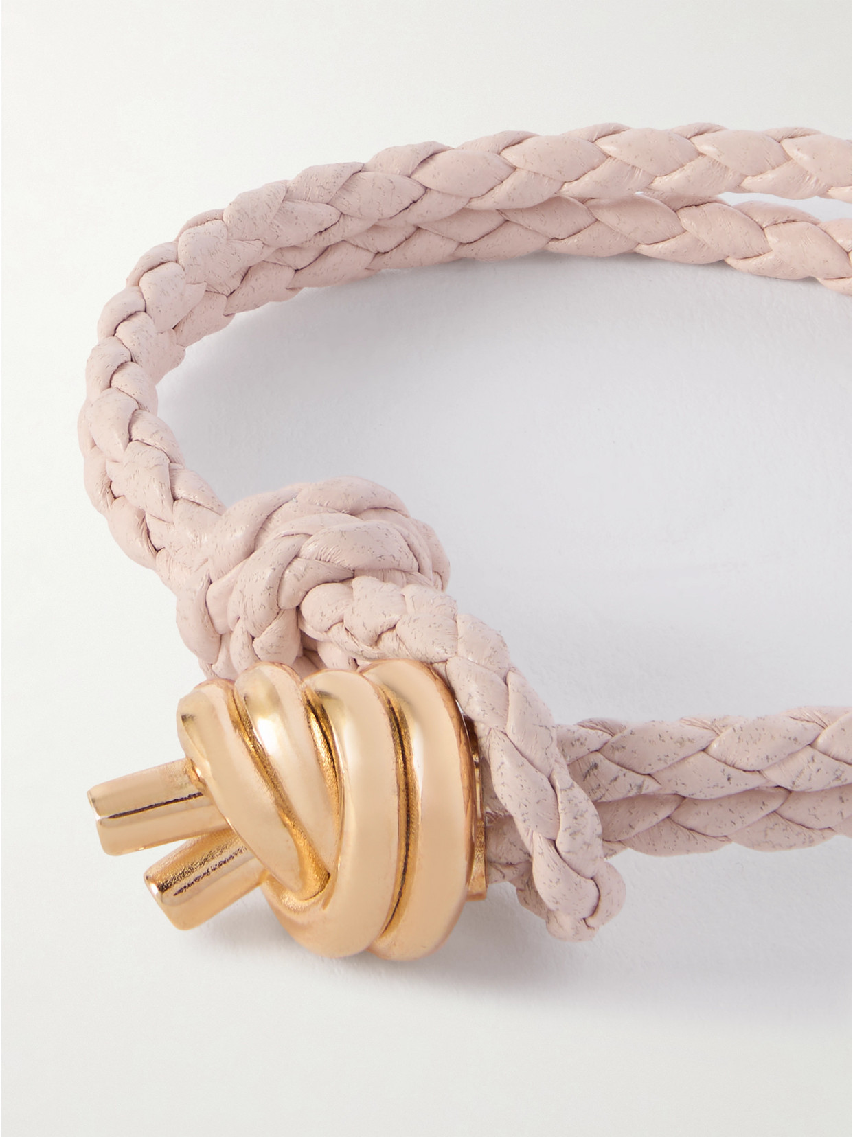 Bottega Veneta Intrecciato Leather And Gold-tone Bracelet In Pink