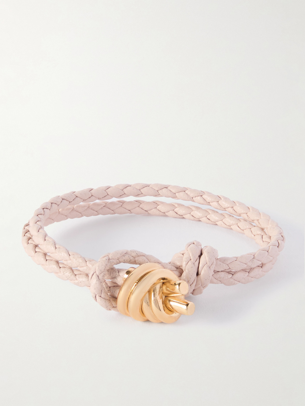 Bottega Veneta Intrecciato Leather And Gold-tone Bracelet In Pink