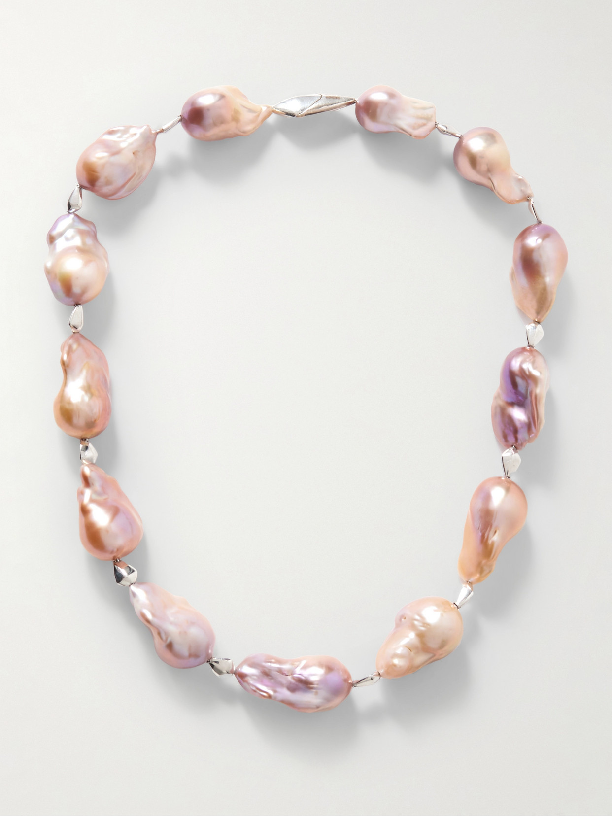Bottega Veneta Silver Pearl Necklace In Pink