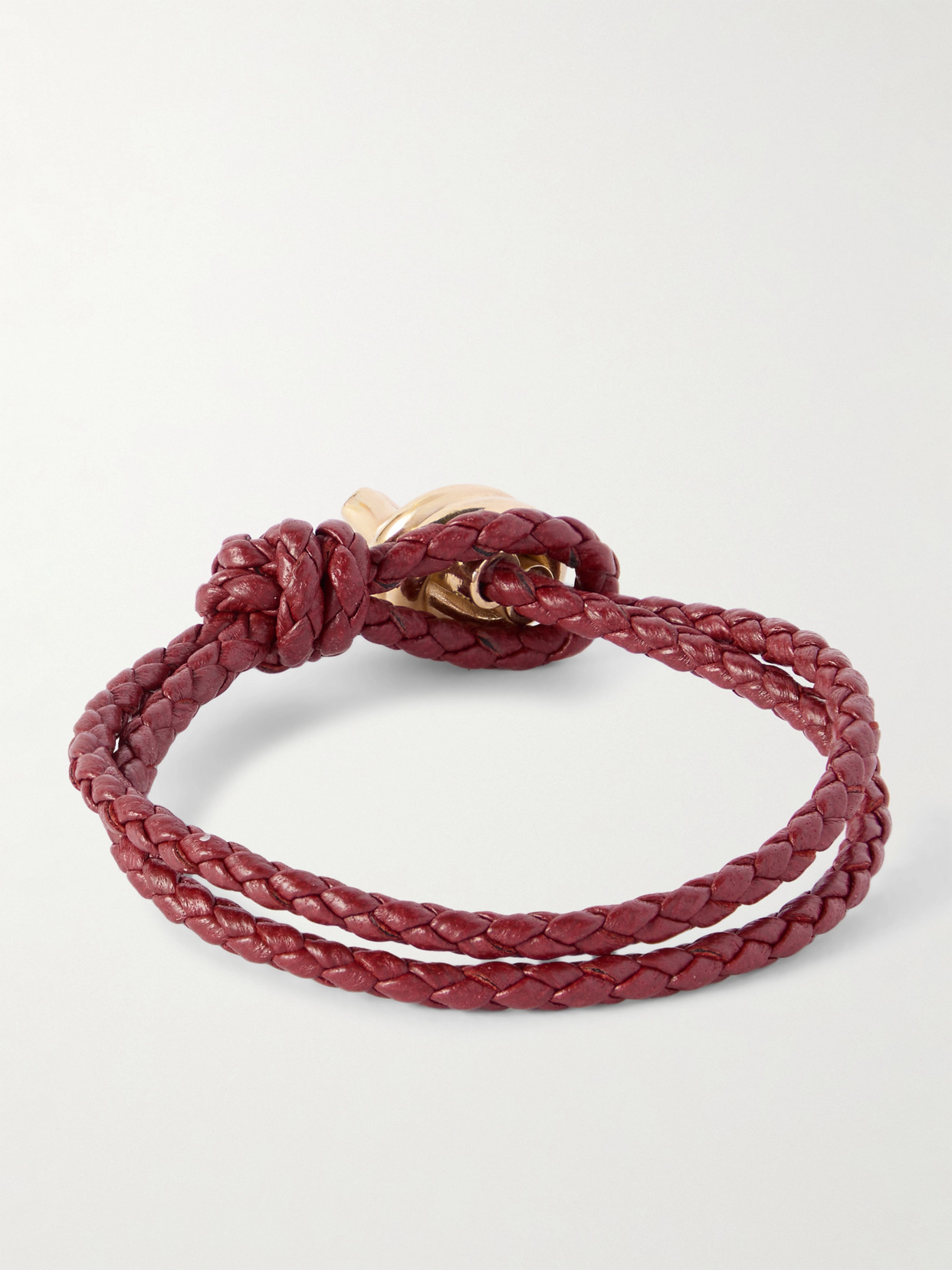 Bottega Veneta Intrecciato Leather And Gold-tone Bracelet In Red