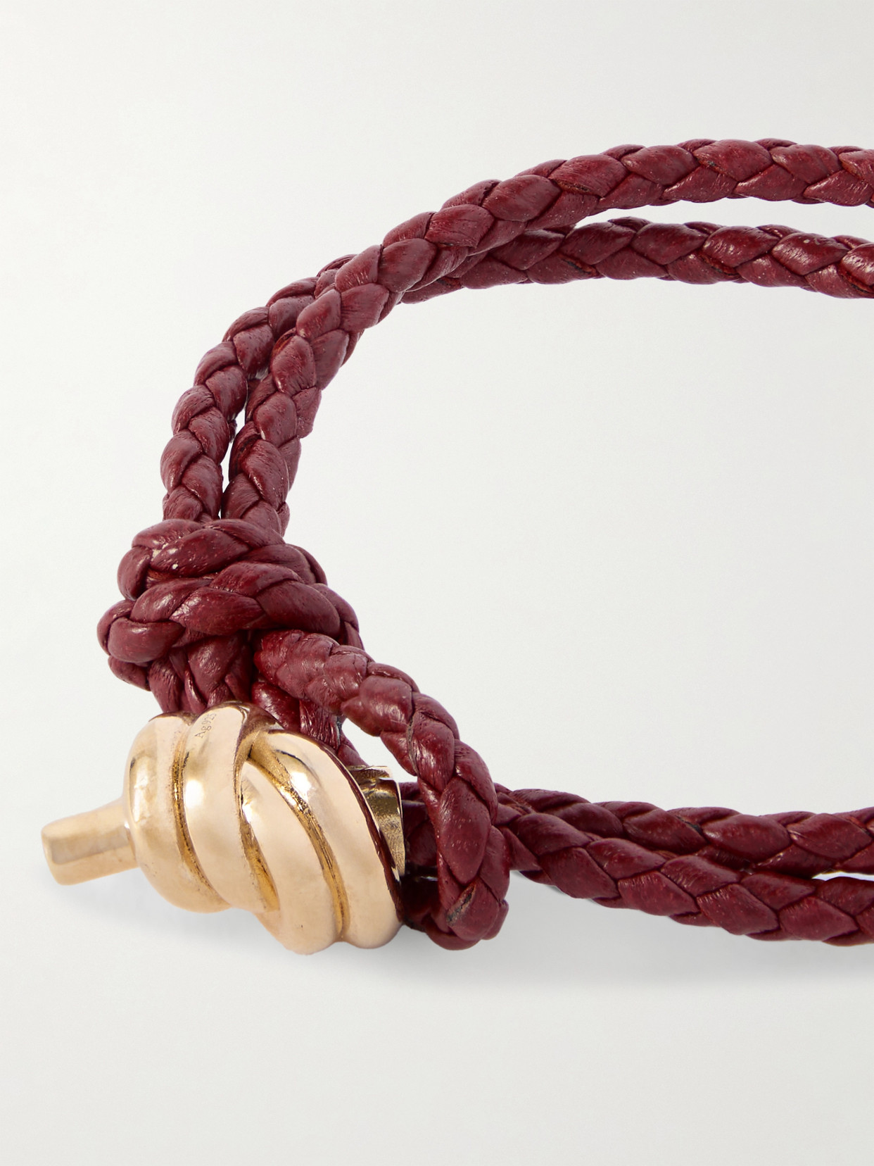 Bottega Veneta Intrecciato Leather And Gold-tone Bracelet In Red