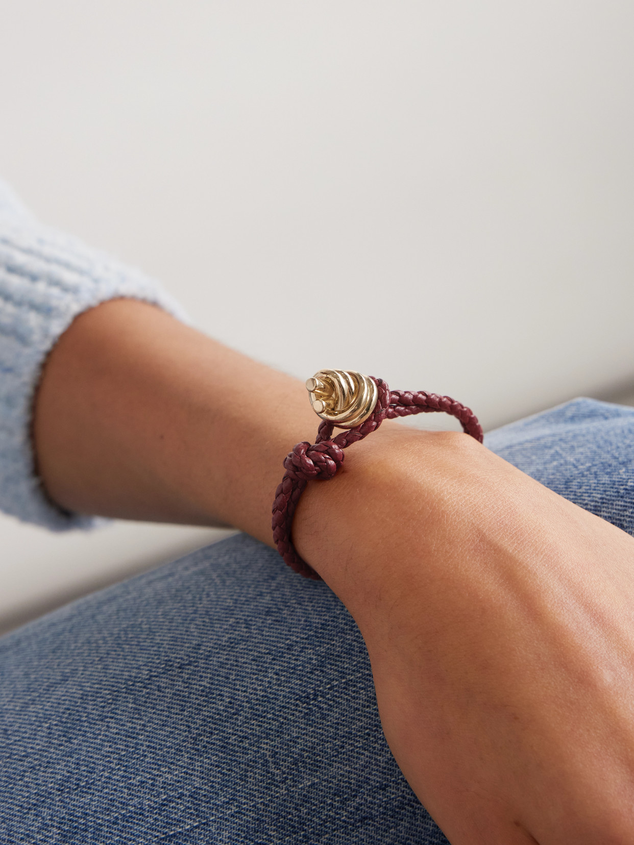 Bottega Veneta Intrecciato Leather And Gold-tone Bracelet In Red