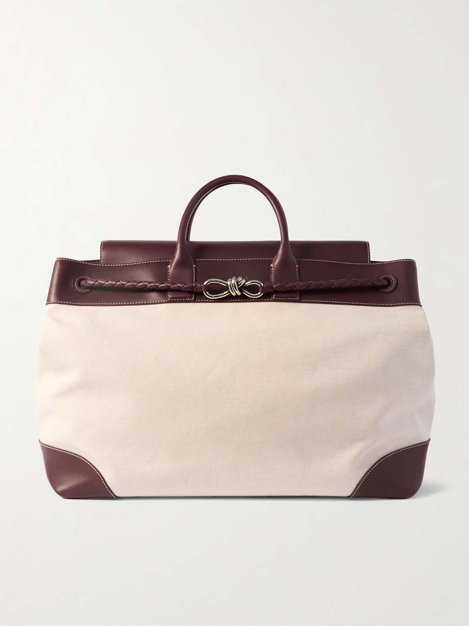 BOTTEGA VENETA Andiamo 带缀饰皮革边饰帆布超大号手提包 | NET-A-PORTER