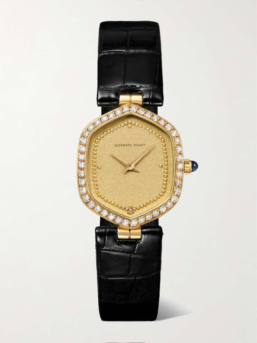 Stephanie Windsor + Audemars Piguet Vintage 1990 Hand-wound 23mm 18-karat Gold, Lizard And Diamond Watch
