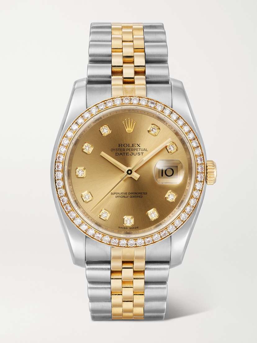 Stephanie Windsor + Rolex Pre-owned 2016 Oyster Perpetual Datejust Automatic 36mm 18-karat Gold And Stainless Steel Diamond Watch, Ref. No. 116243