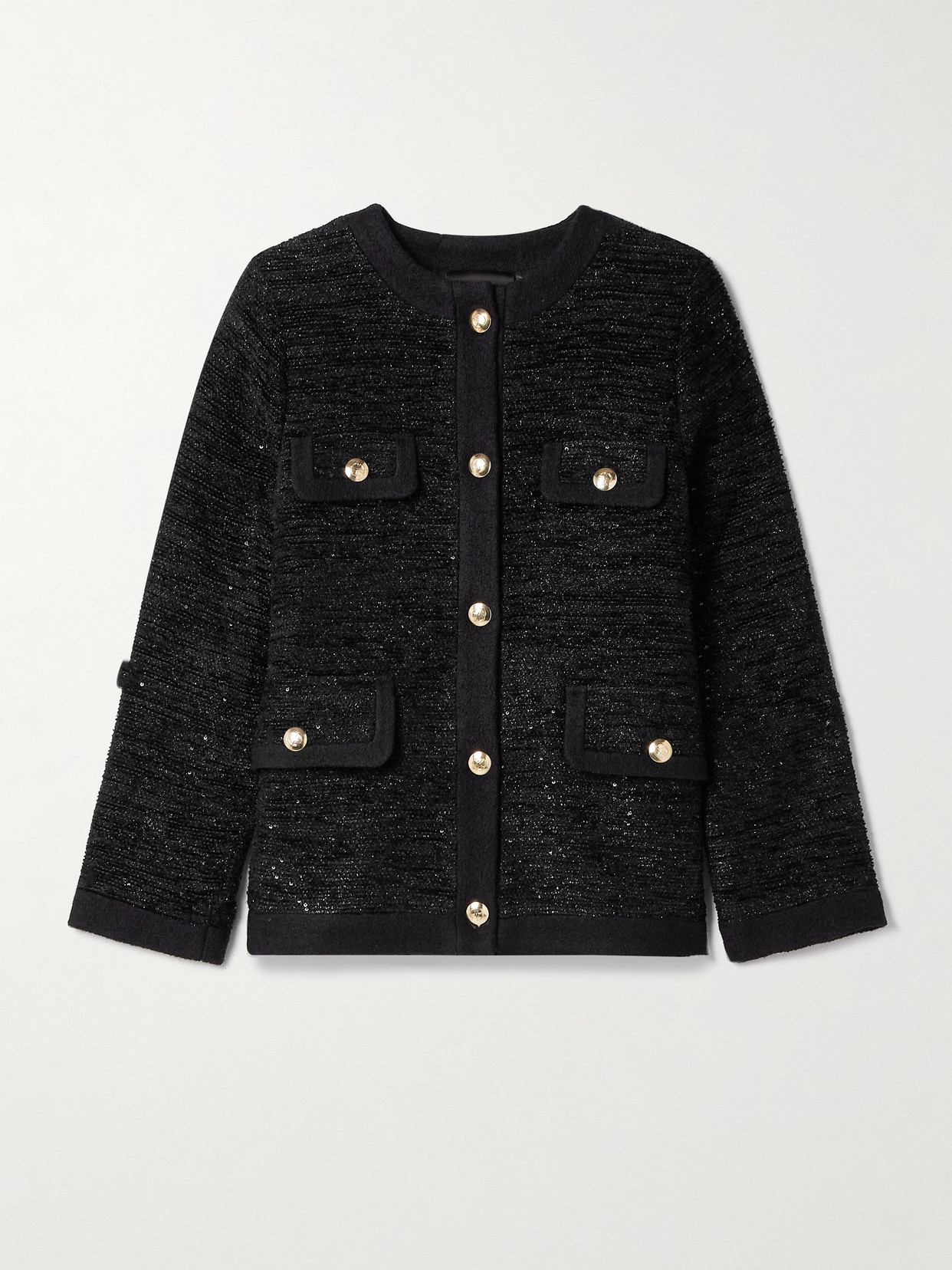Anine Bing Lydia Sequin-embellished Metallic Tweed Blazer In Black