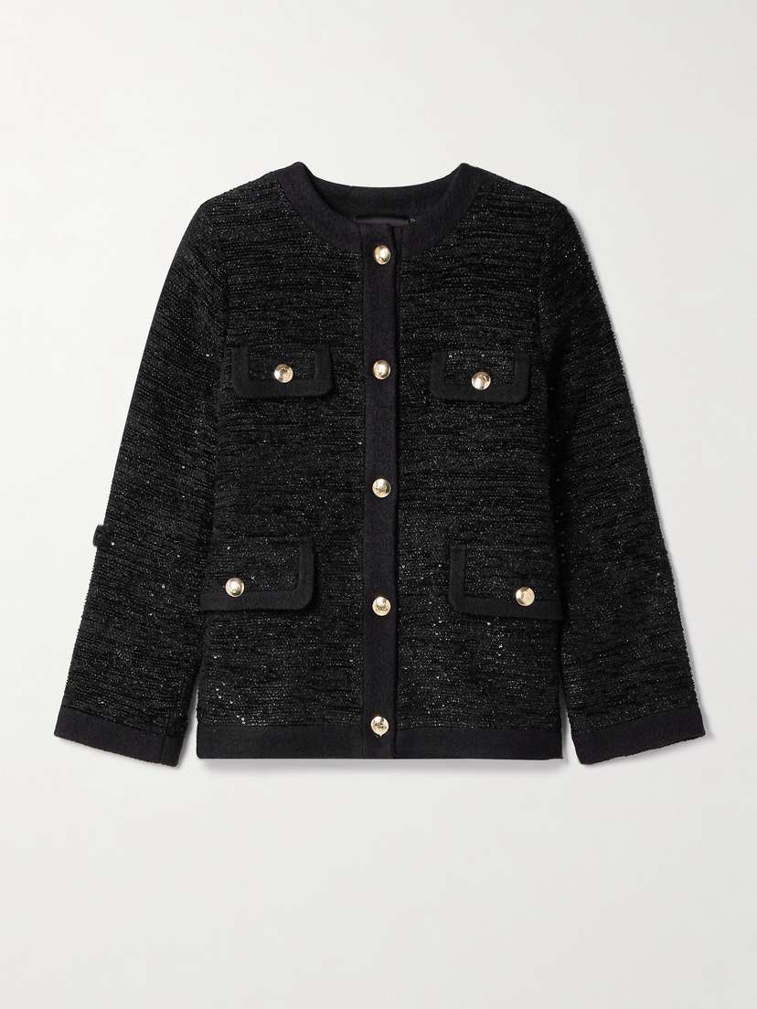 Anine Bing Lydia Sequin-embellished Metallic Tweed Blazer