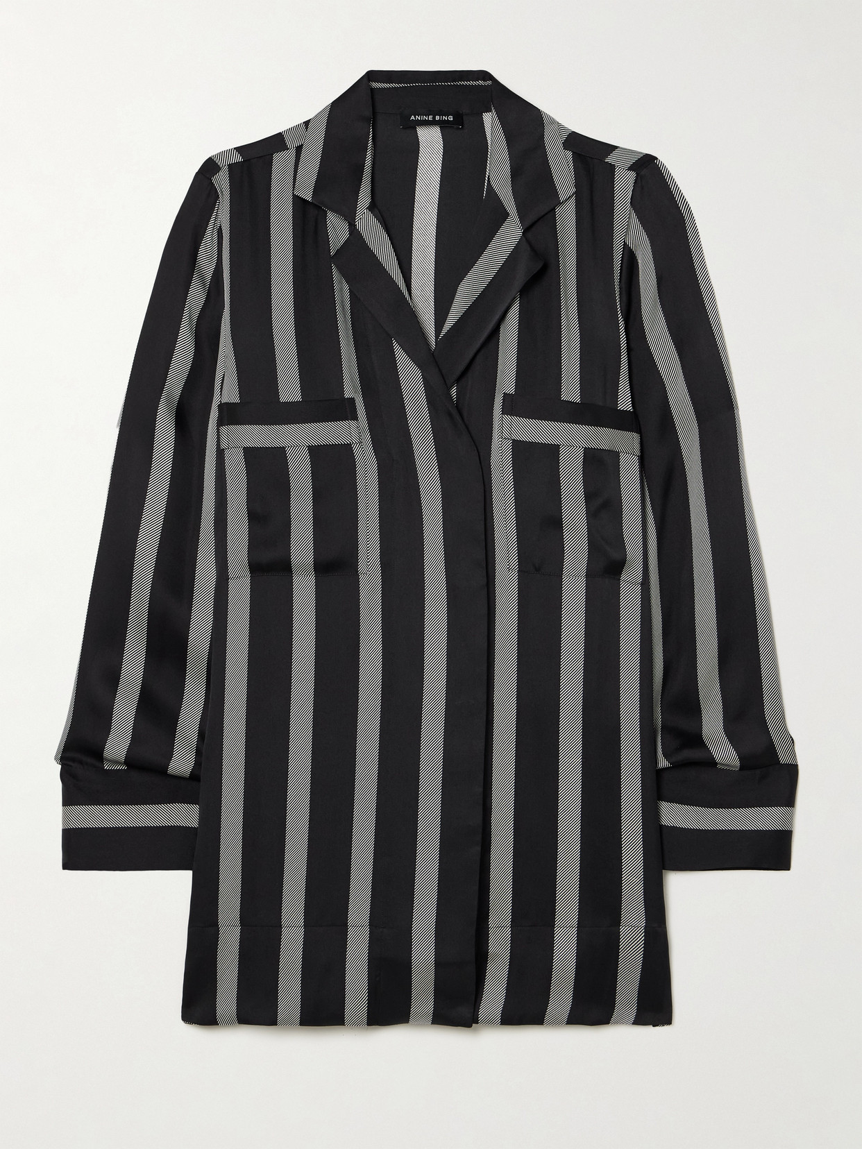 ANINE BING LYNETTE STRIPED SILK-BLEND SATIN-TWILL SHIRT
