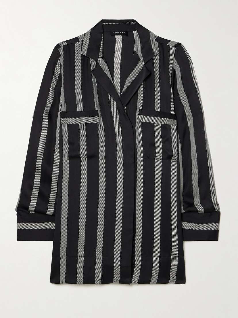 Anine Bing Lynette Striped Silk-blend Satin-twill Shirt