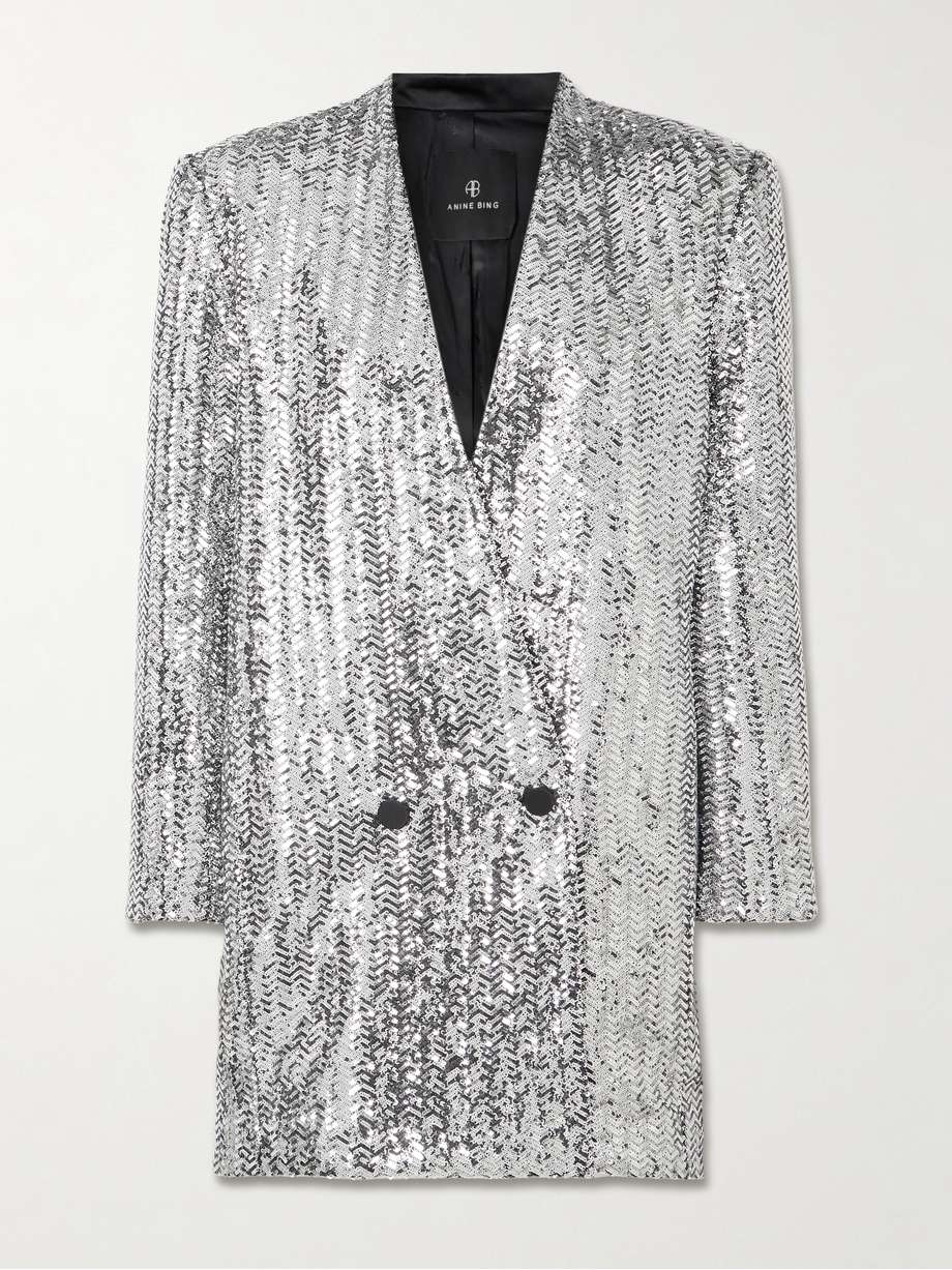 veneda double-breasted sequined satin mini dress