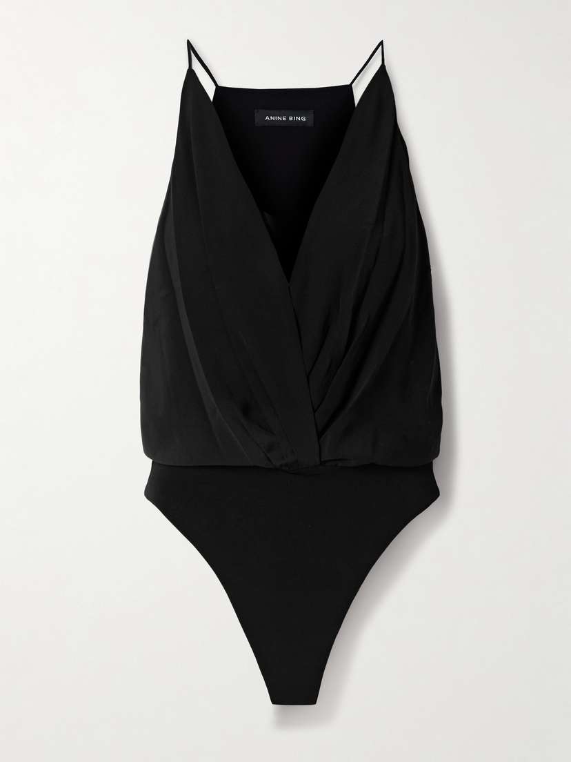 Anine Bing Shiloh Draped Silk Thong Bodysuit