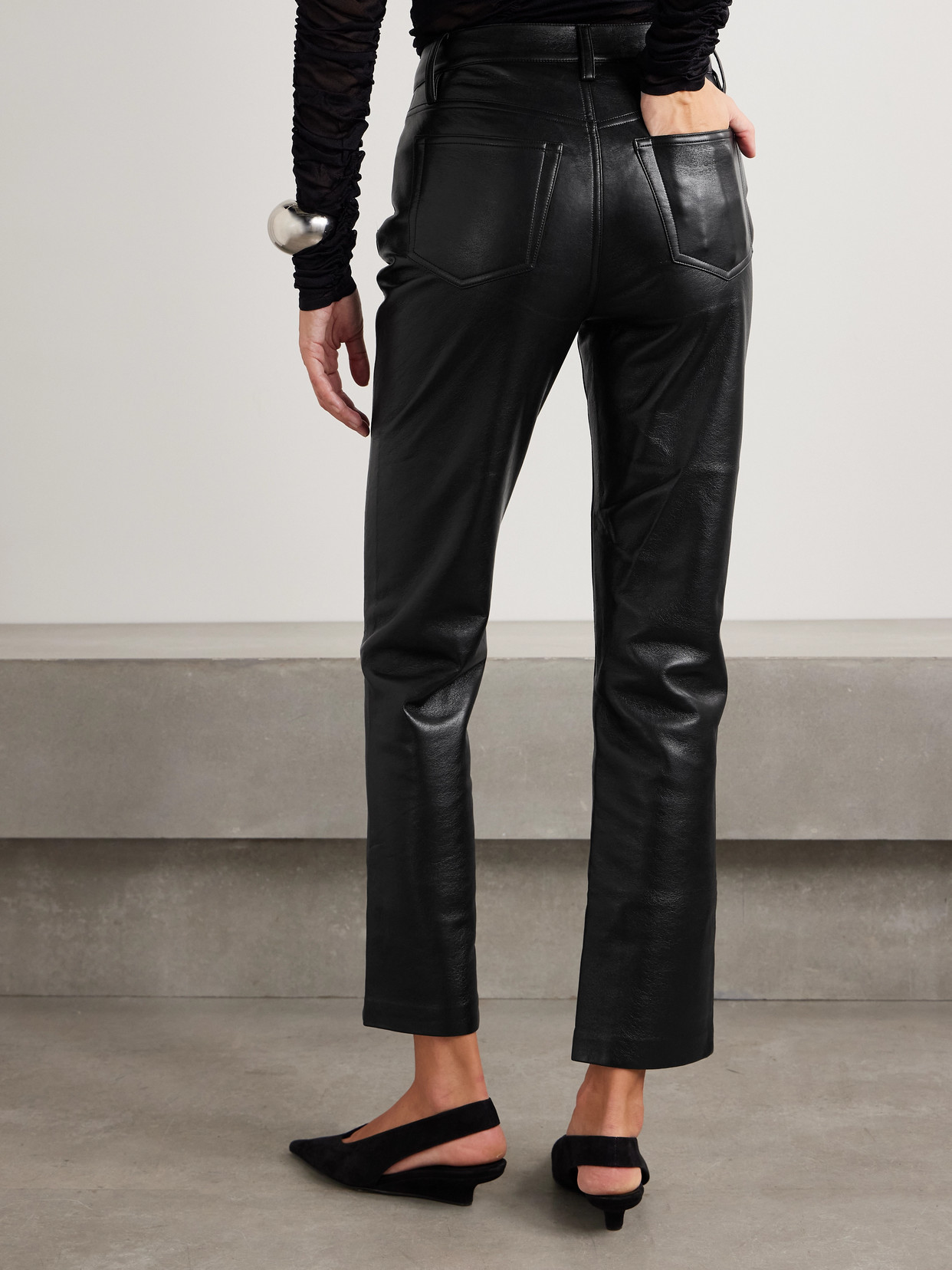 Shop Anine Bing Bruno Coated Woven Straight-leg Pants In Black